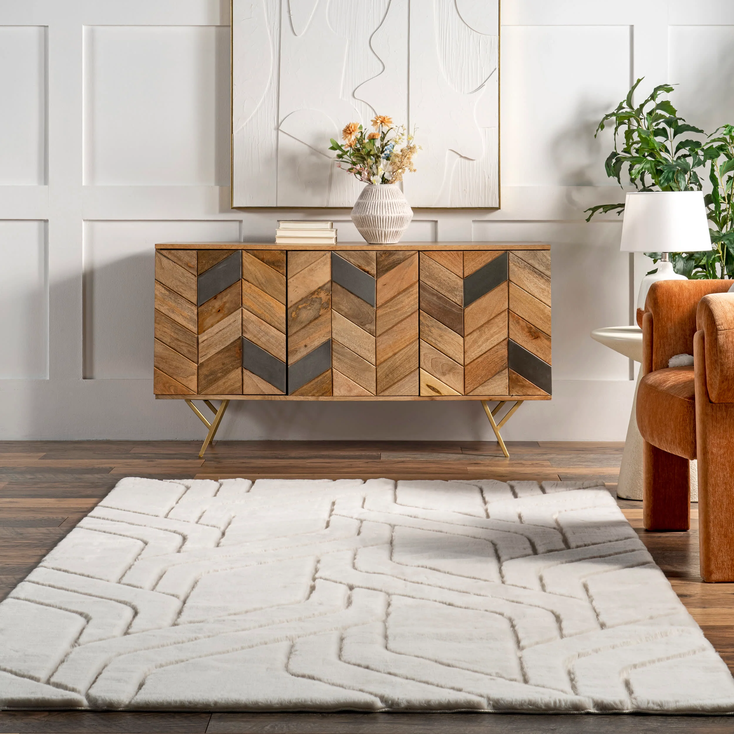 Karalee Geometric Plush Cloud Washable Rug | White - Image 4