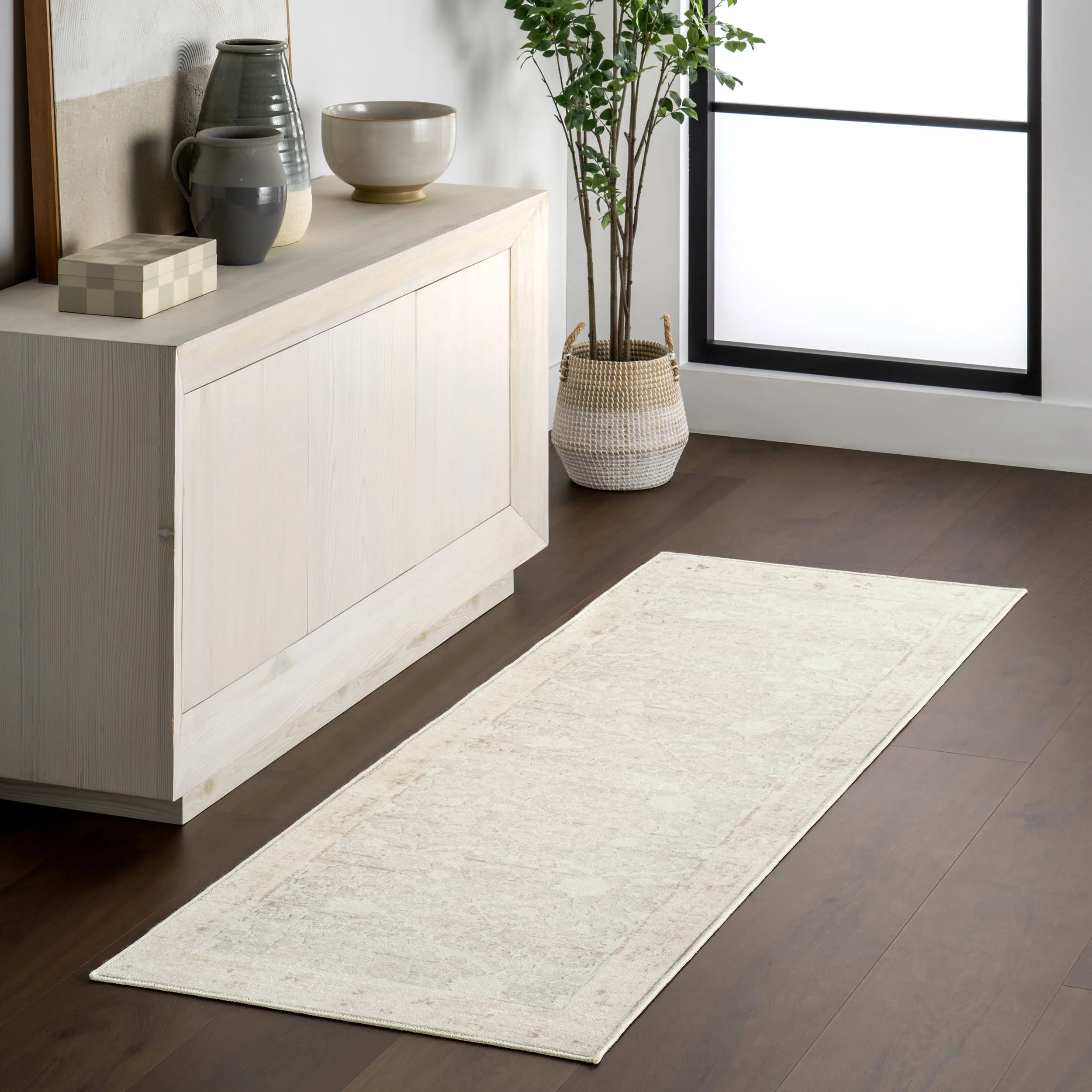 Karla Vintage Medallion Washable Rug | Beige - Image 2