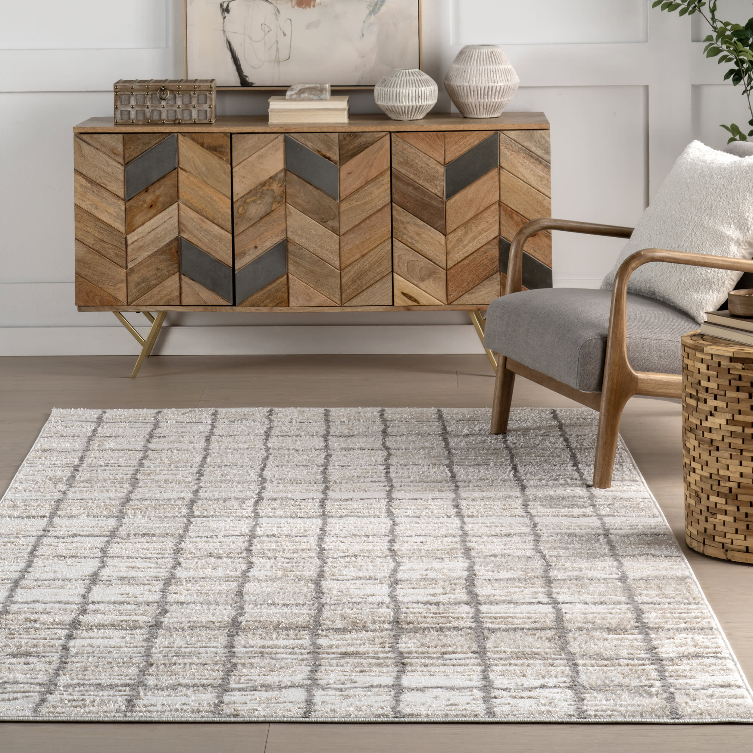 Karolina Checked Rug | Beige - Image 5