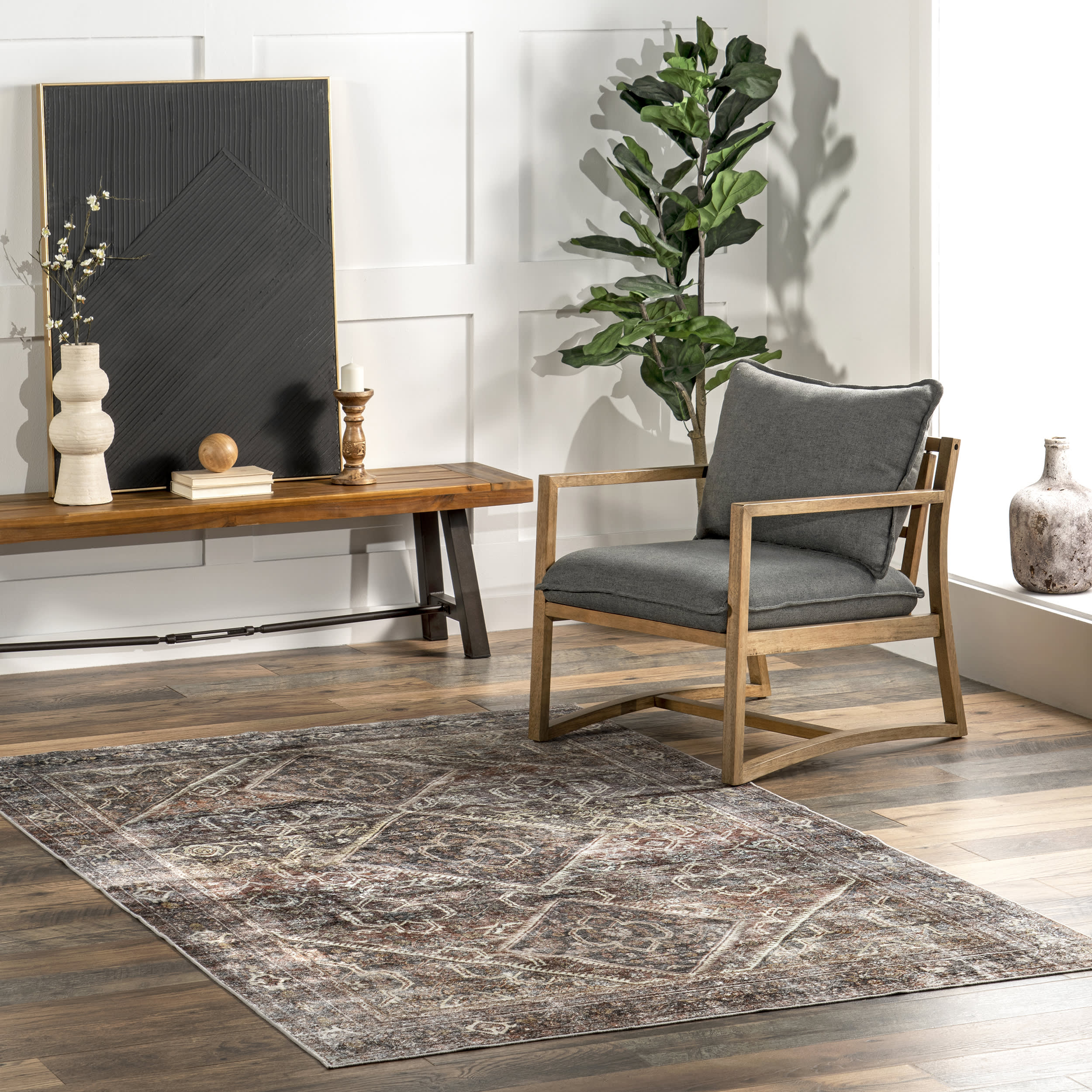 Karrigan Vintage Washable Rug | Dark Red - Image 2