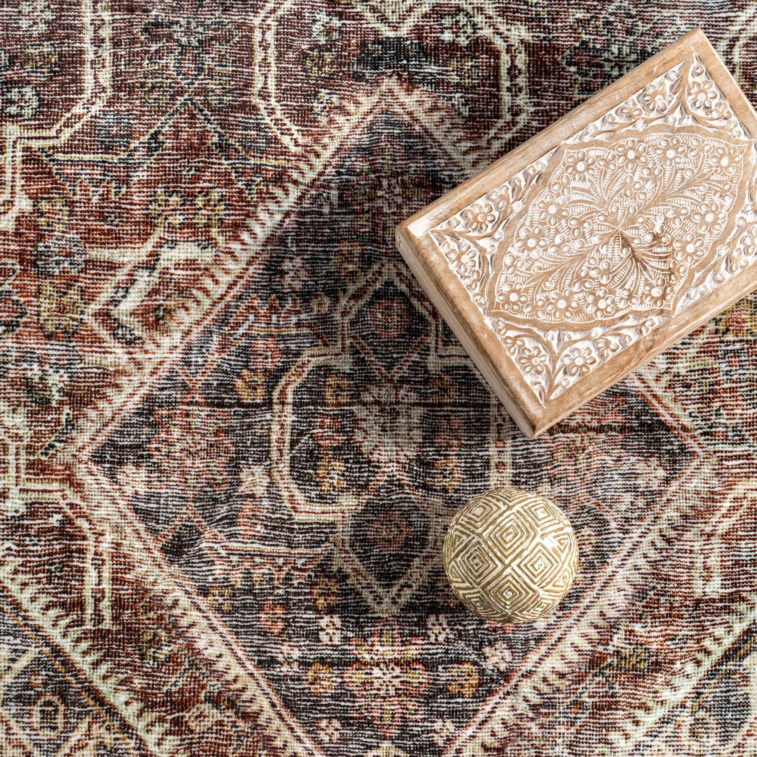 Karrigan Vintage Washable Rug | Dark Red - Image 7