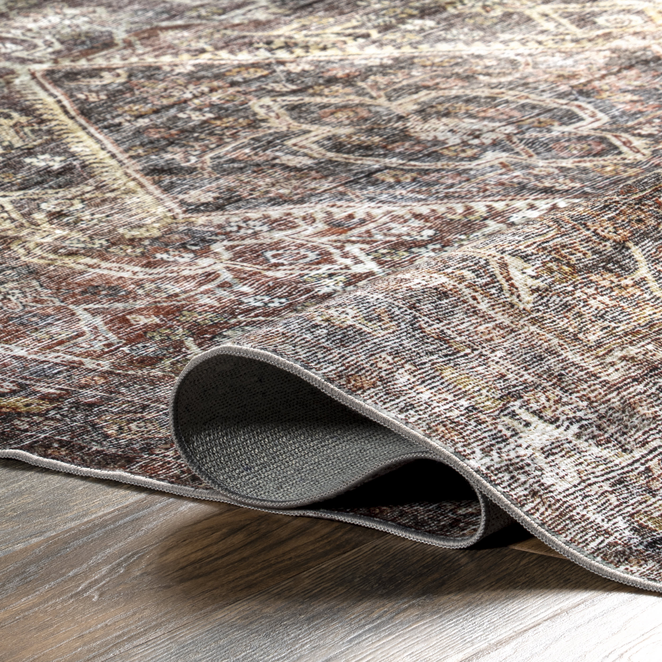 Karrigan Vintage Washable Rug | Dark Red - Image 8