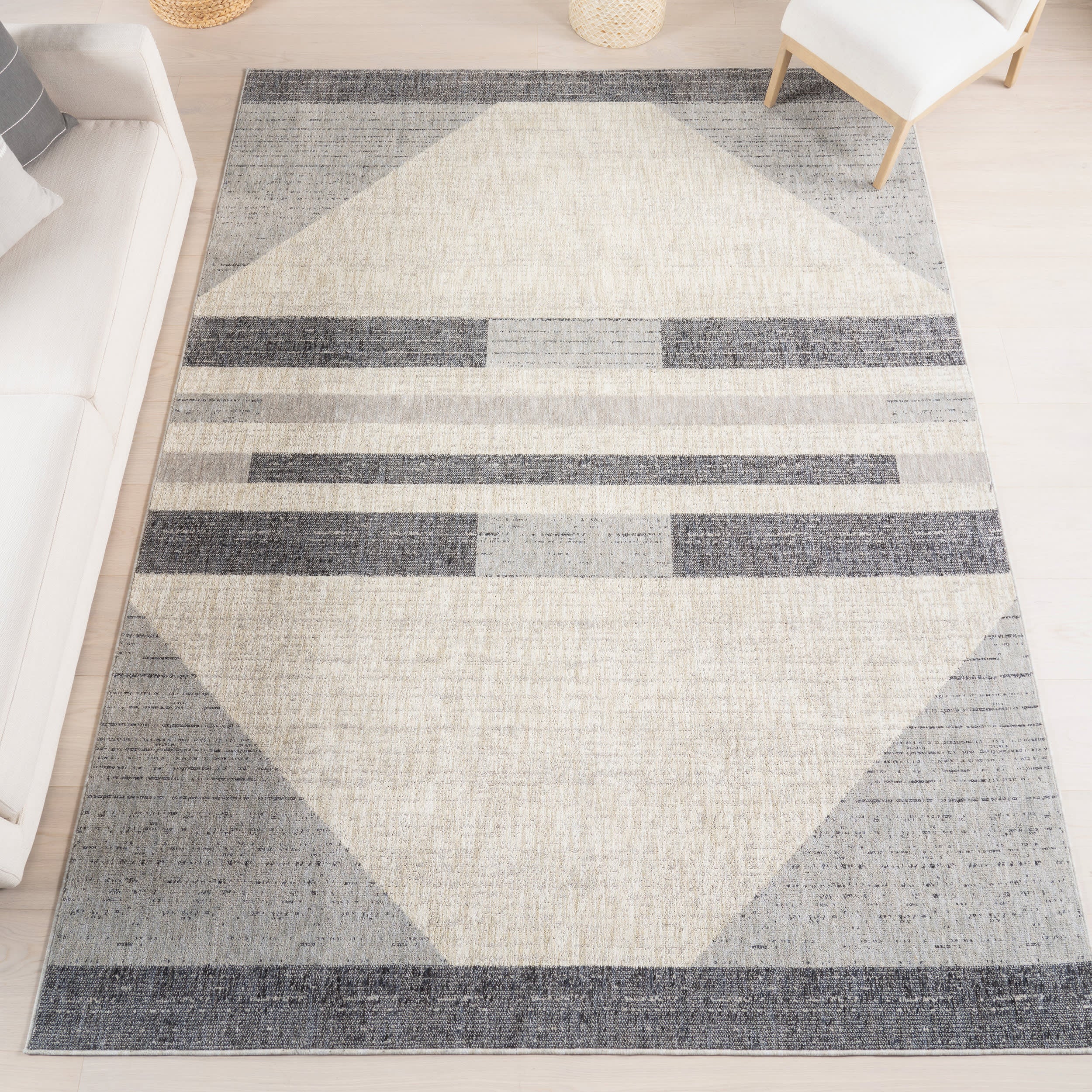 Karter Striped Trapezoid Rug | Light Grey - Image 2