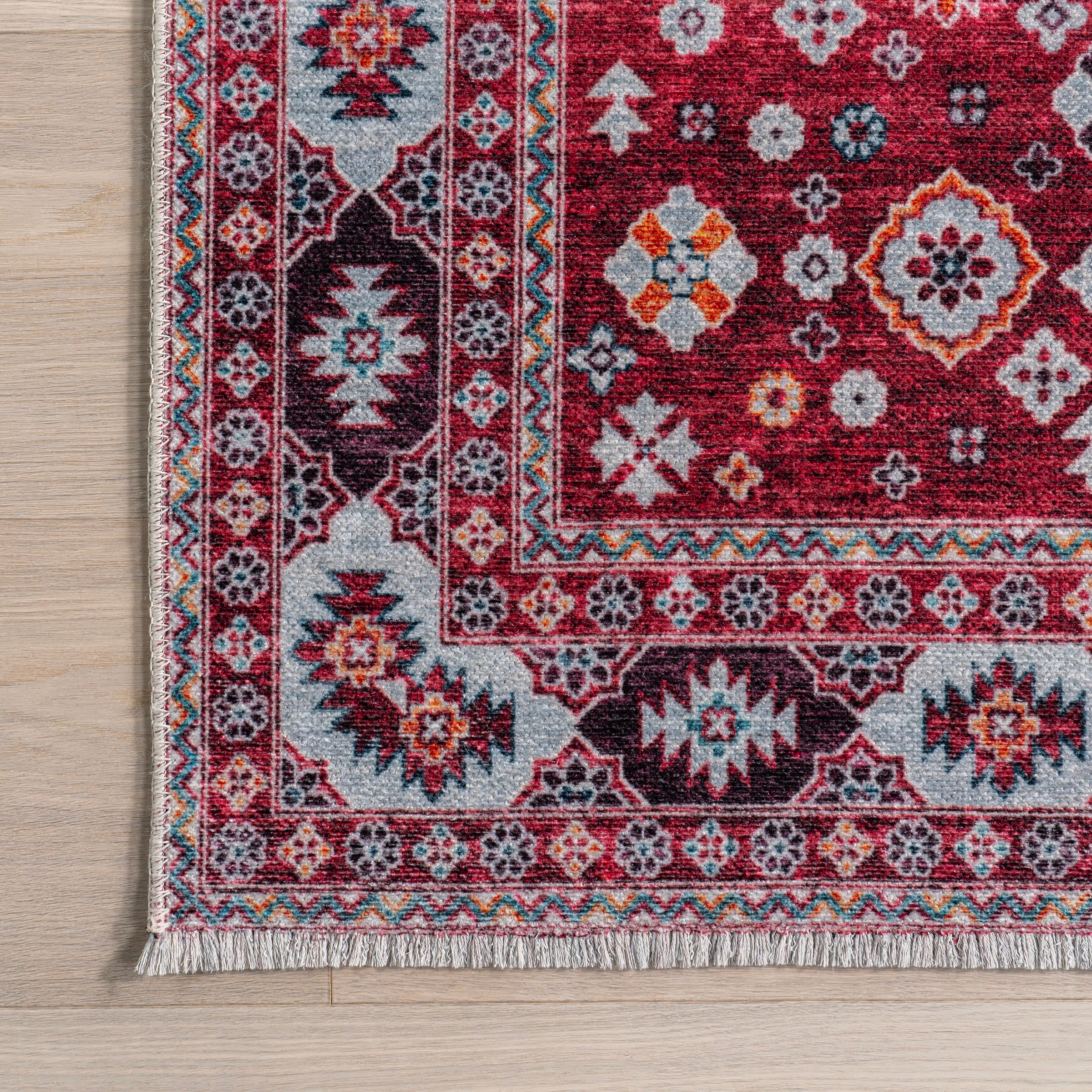 Kaski Medallion Washable Rug | Burgundy - Image 3