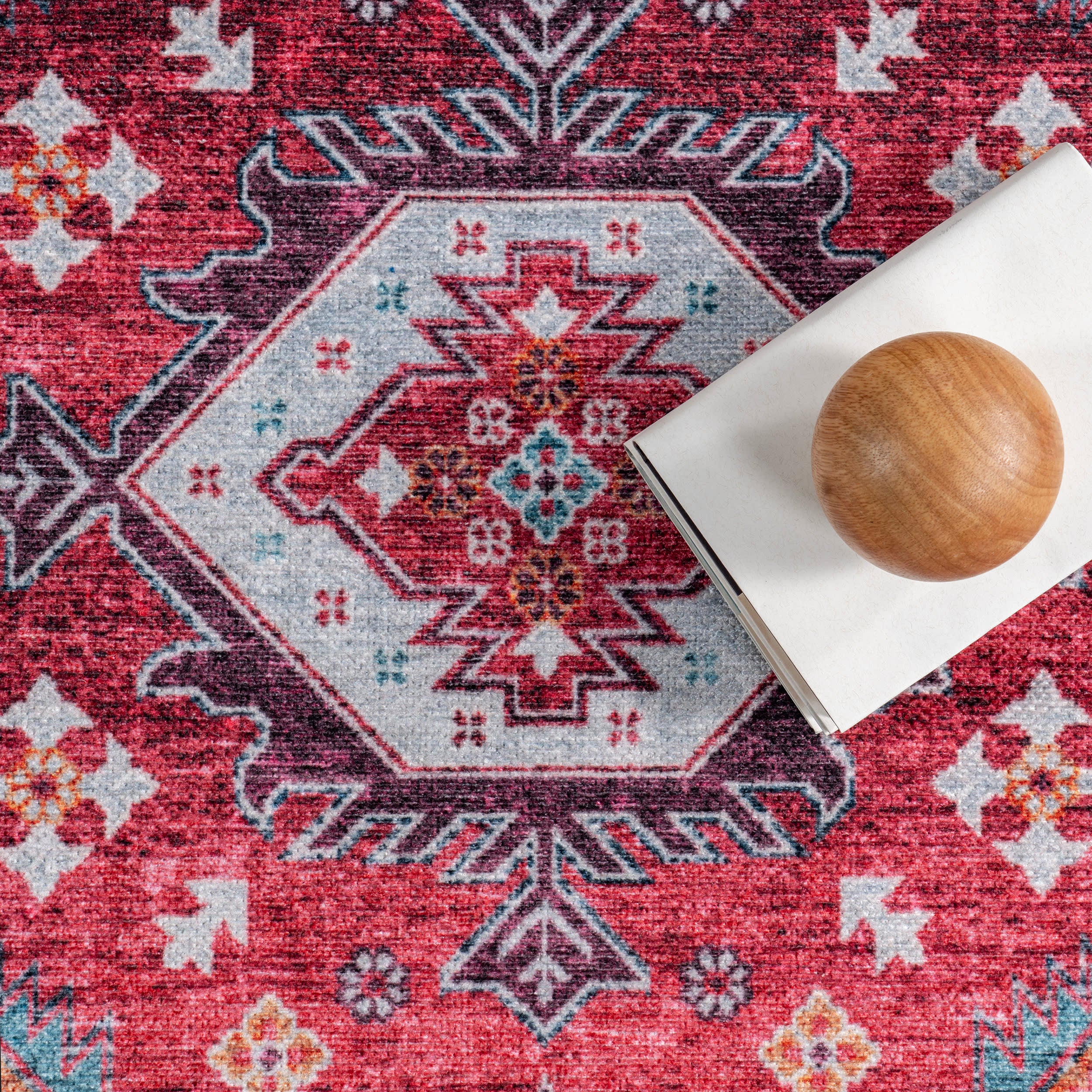 Kaski Medallion Washable Rug | Burgundy - Image 6