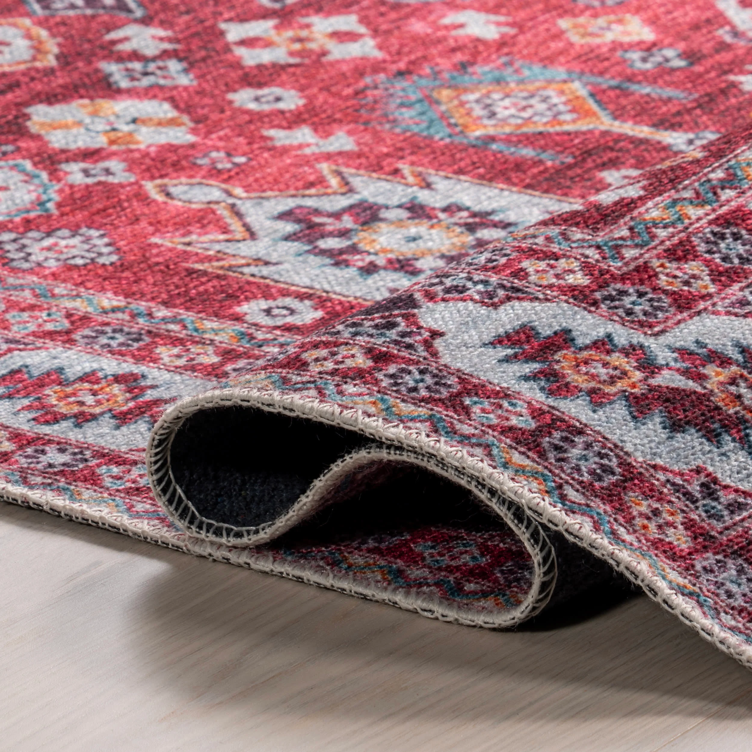 Kaski Medallion Washable Rug | Burgundy - Image 7