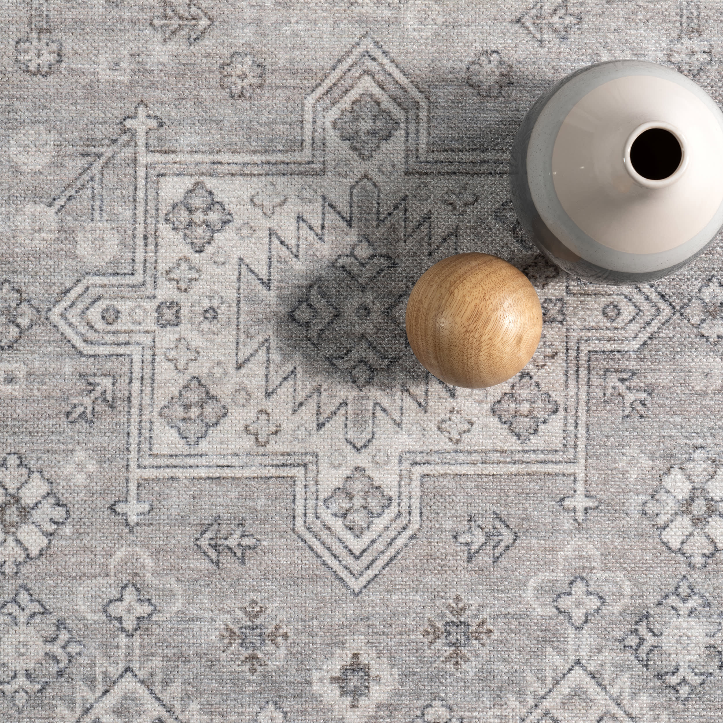 Kaski Medallion Washable Rug | Grey - Image 6