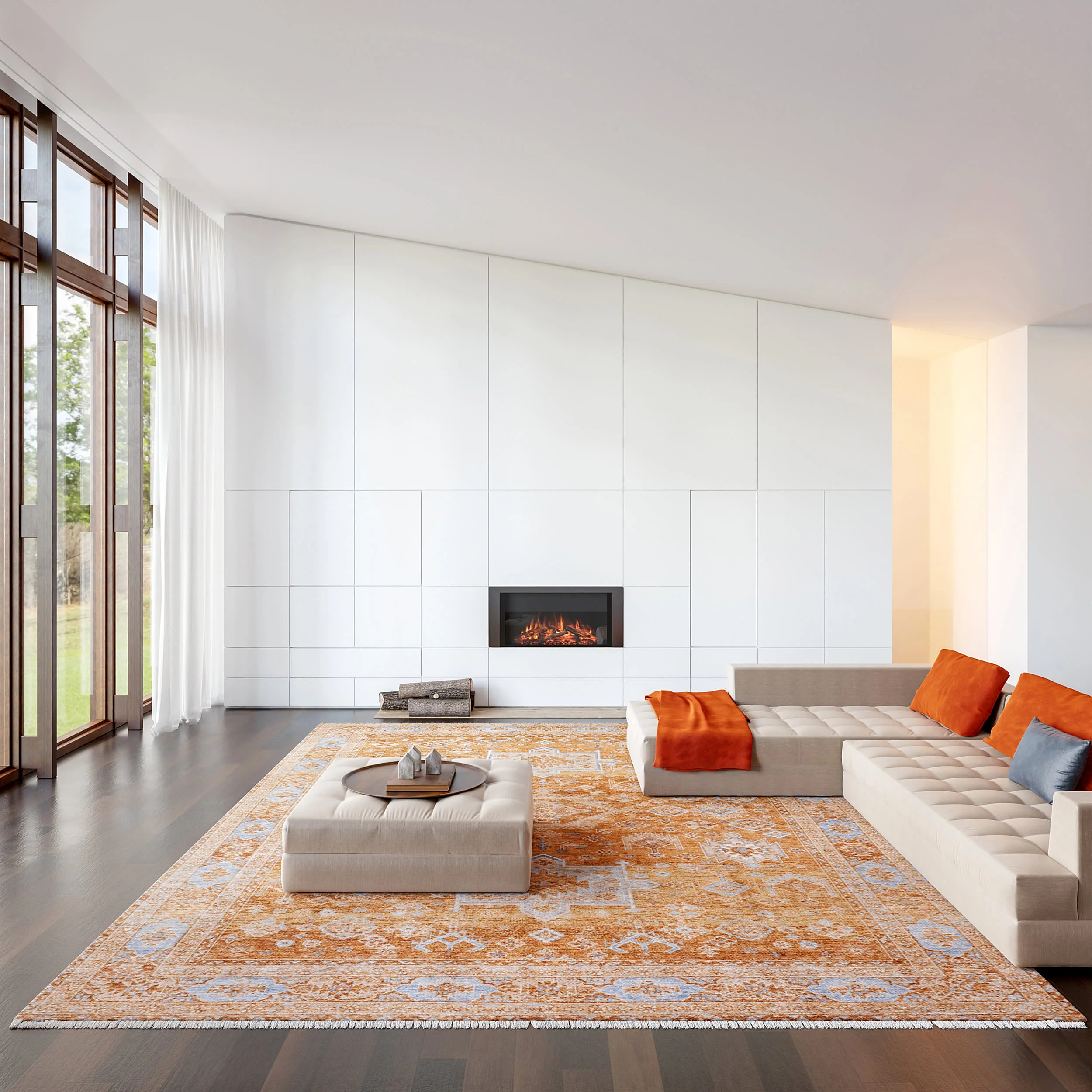 Kaski Medallion Washable Rug | Peach - Image 2