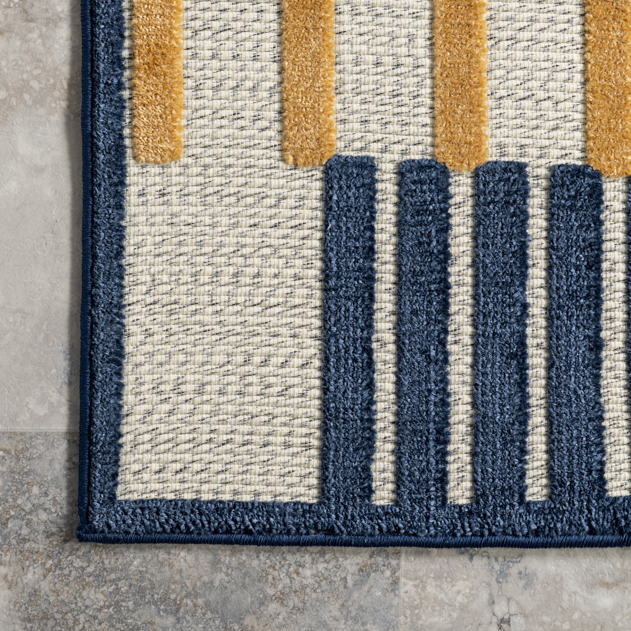 Kassidy High-Low Striped Indoor/Outdoor Rug | Blue Multicolor - Image 3