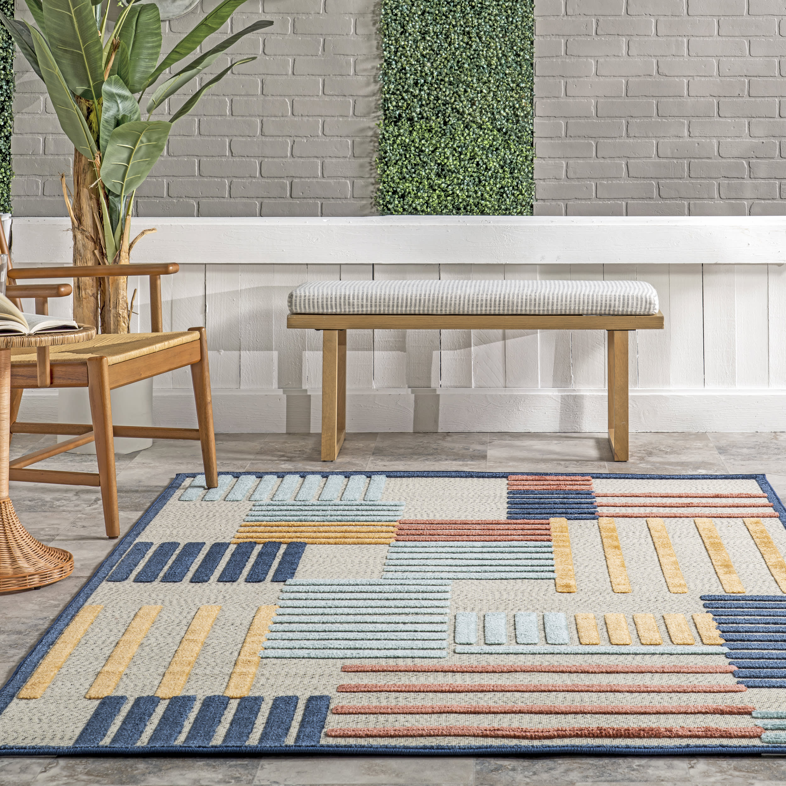 Kassidy High-Low Striped Indoor/Outdoor Rug | Blue Multicolor - Image 4