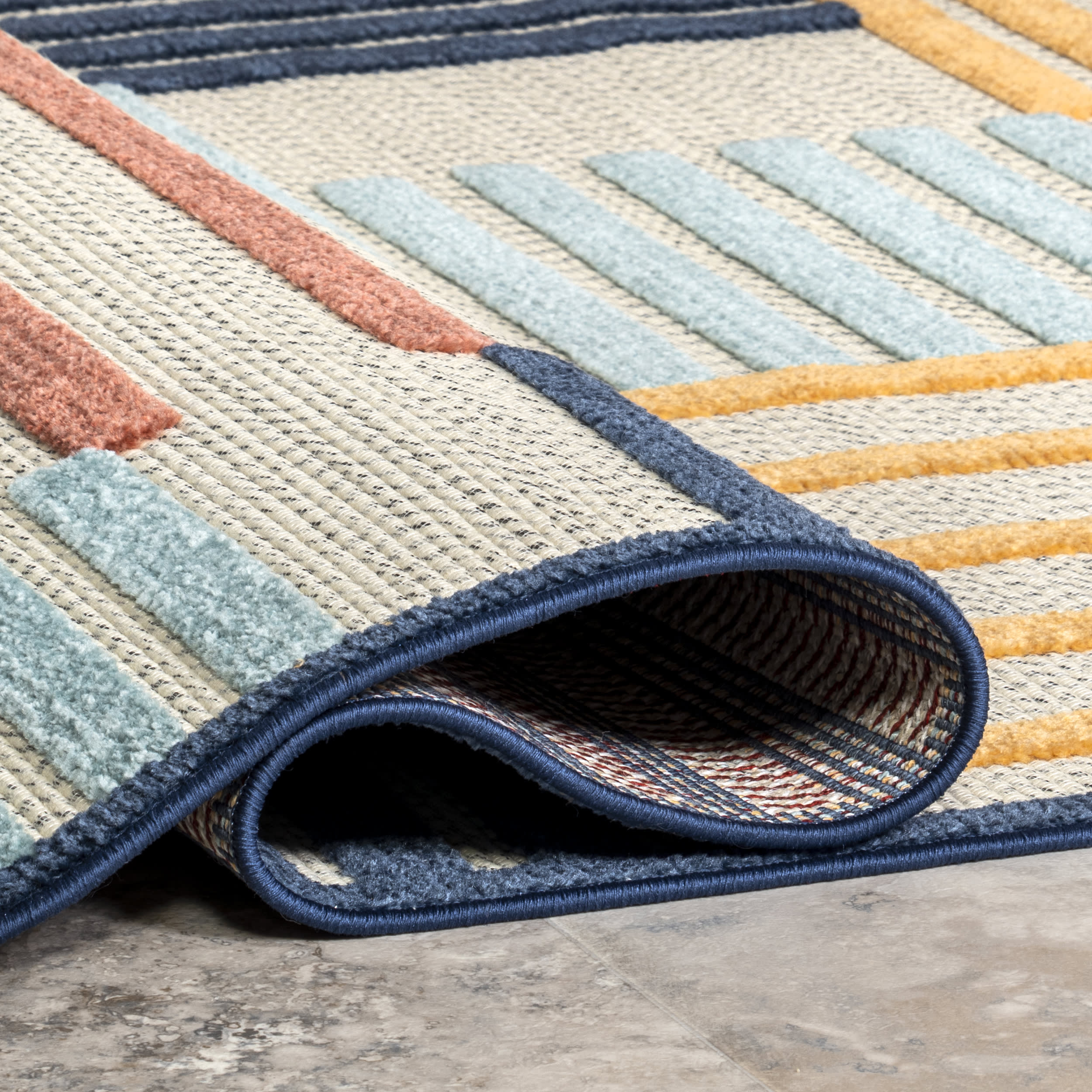 Kassidy High-Low Striped Indoor/Outdoor Rug | Blue Multicolor - Image 8