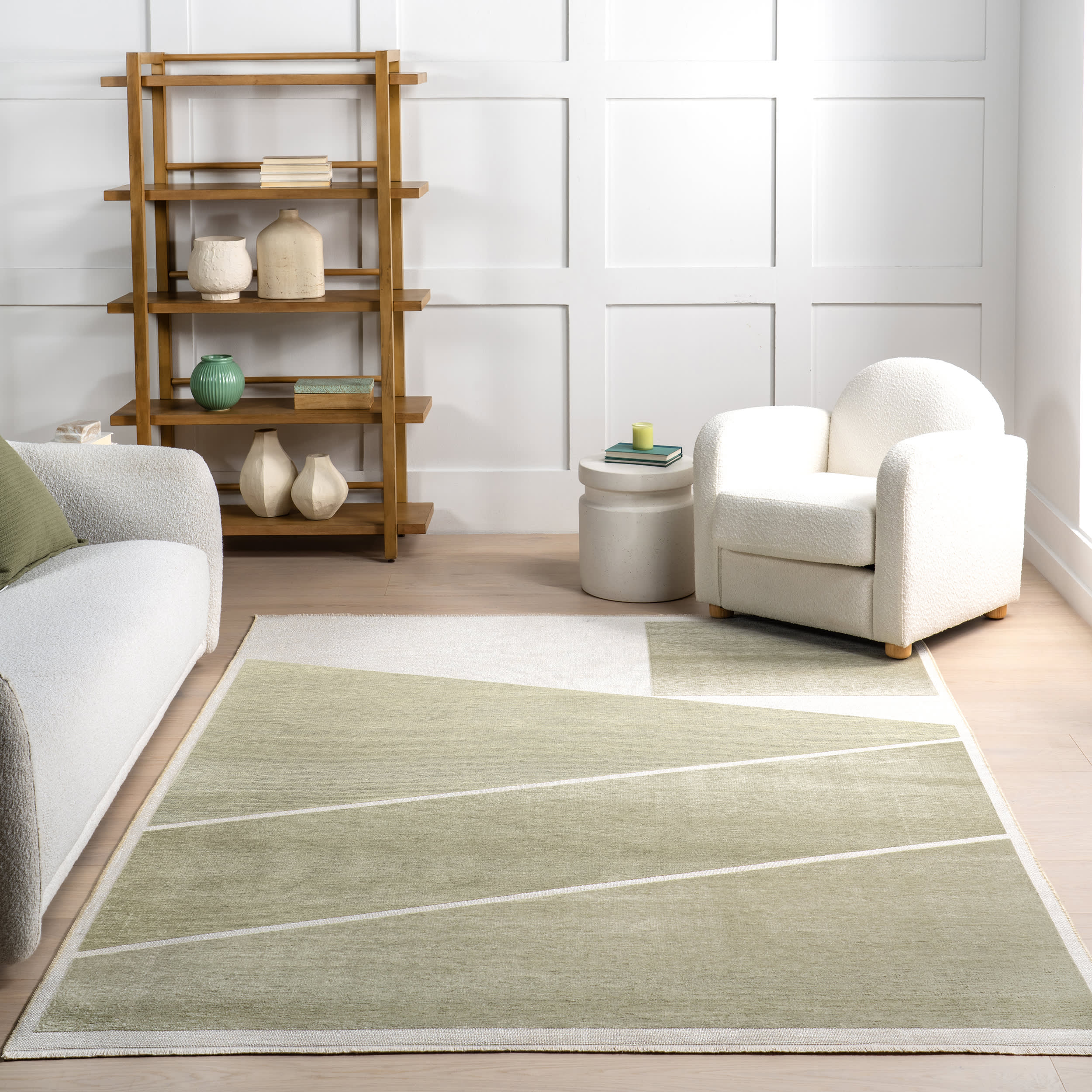 Katherine Geometric Fringed Reversible Washable Rug | Green - Image 6