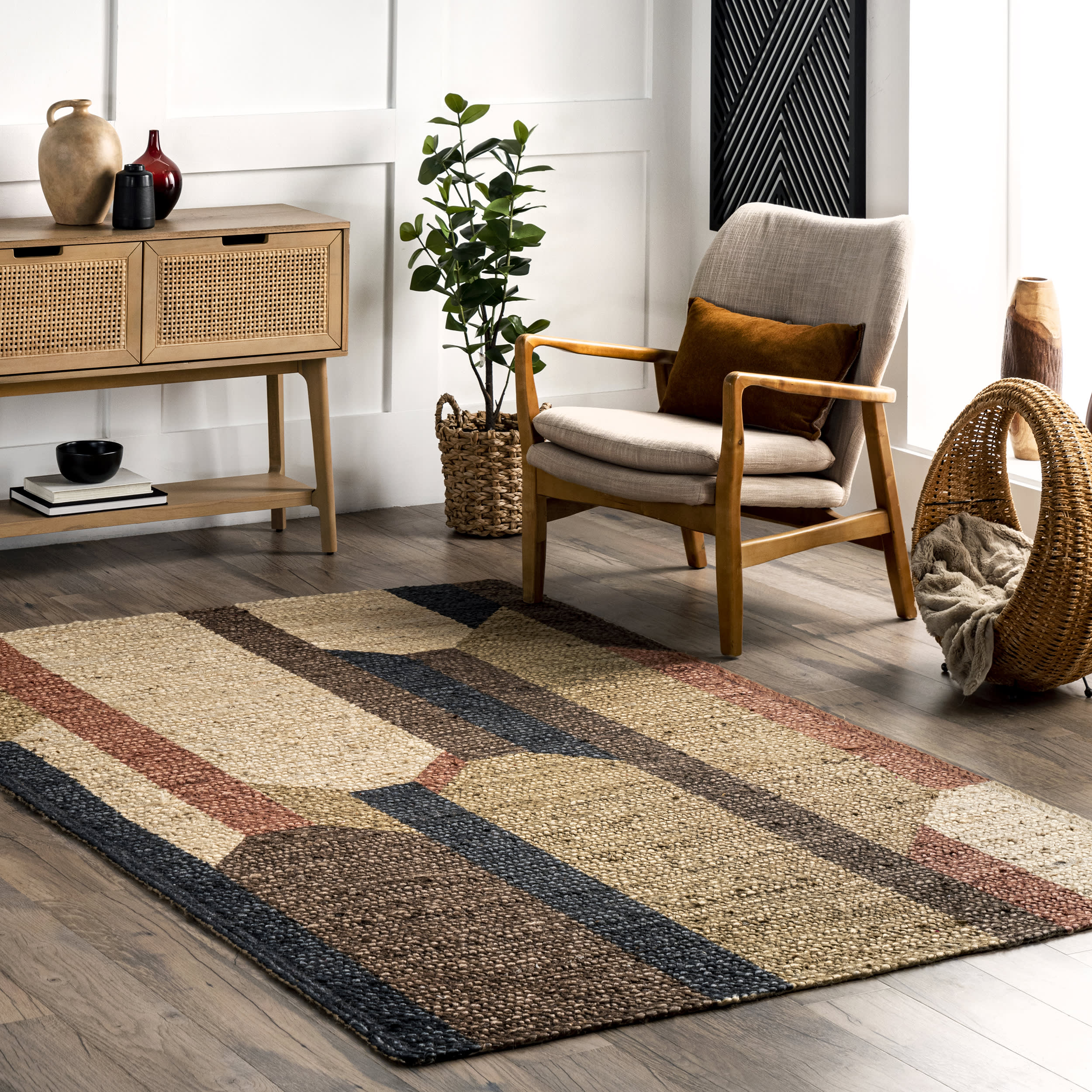 Kathy Jute Banded Rug | Multicolor - Image 2