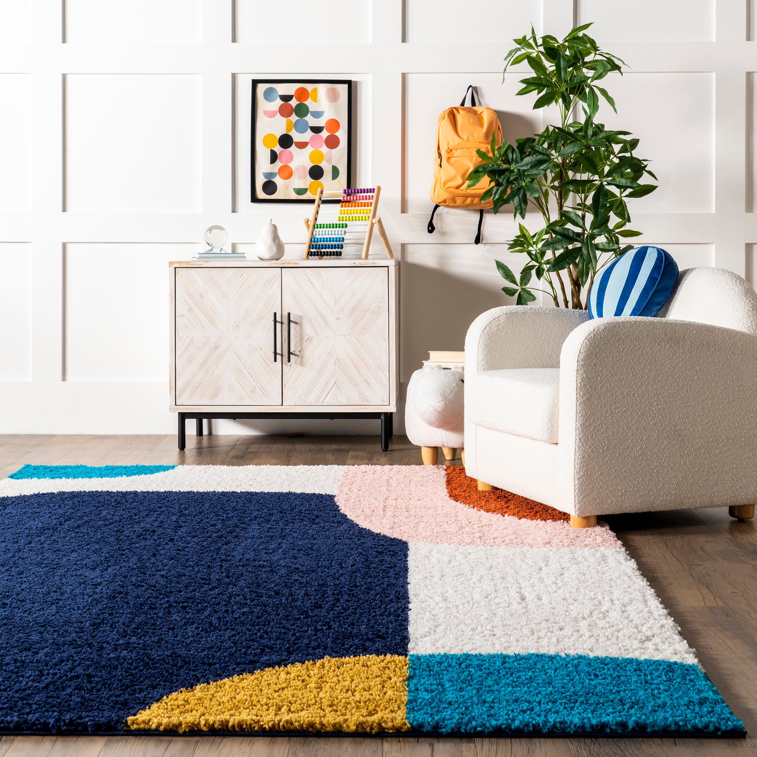 Kathyrn Shag Shapes Rug | Blue - Image 4