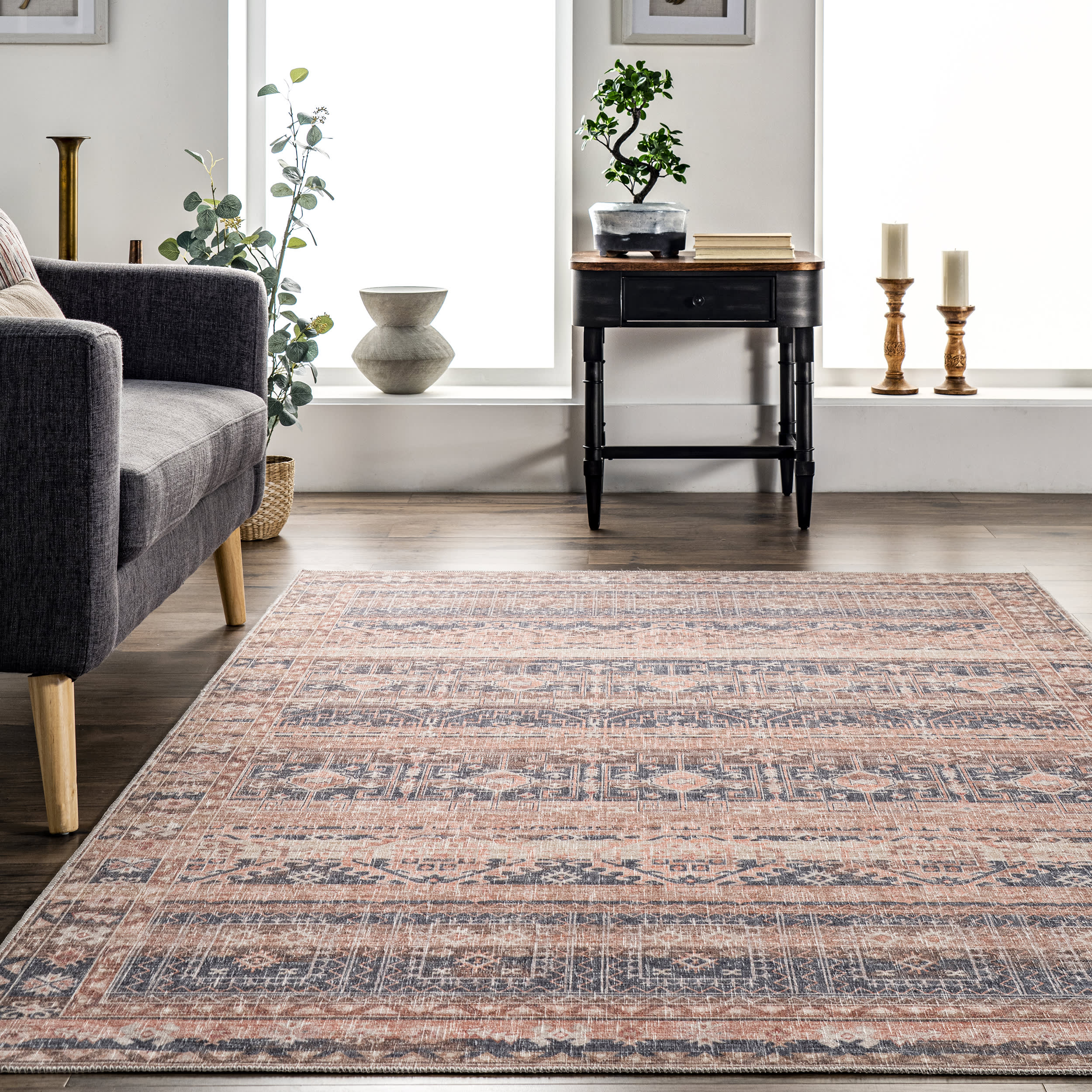 Katrina Washable Distressed Rug | Grey - Image 4