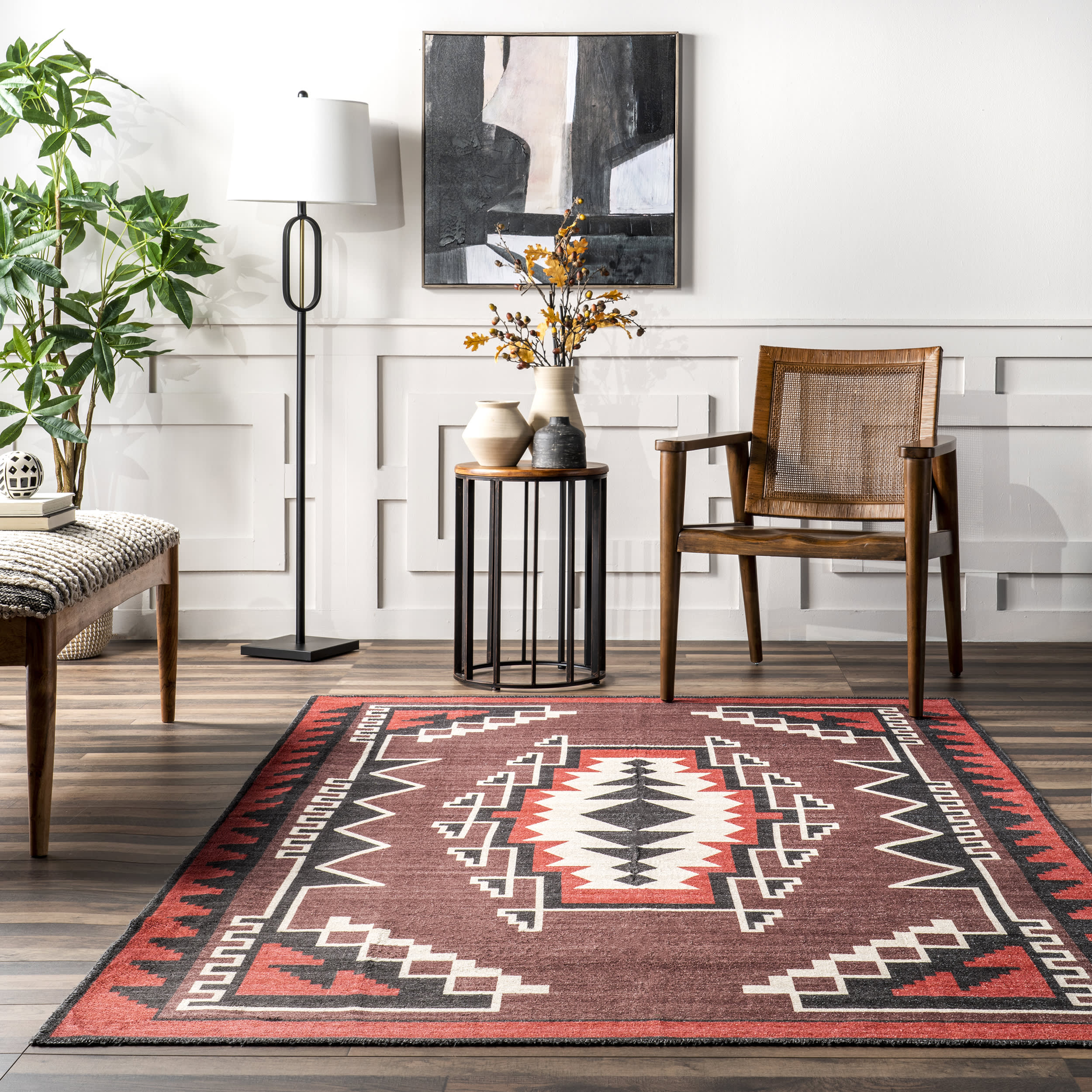 Katy Washable Bold Shapes Rug | Red - Image 4