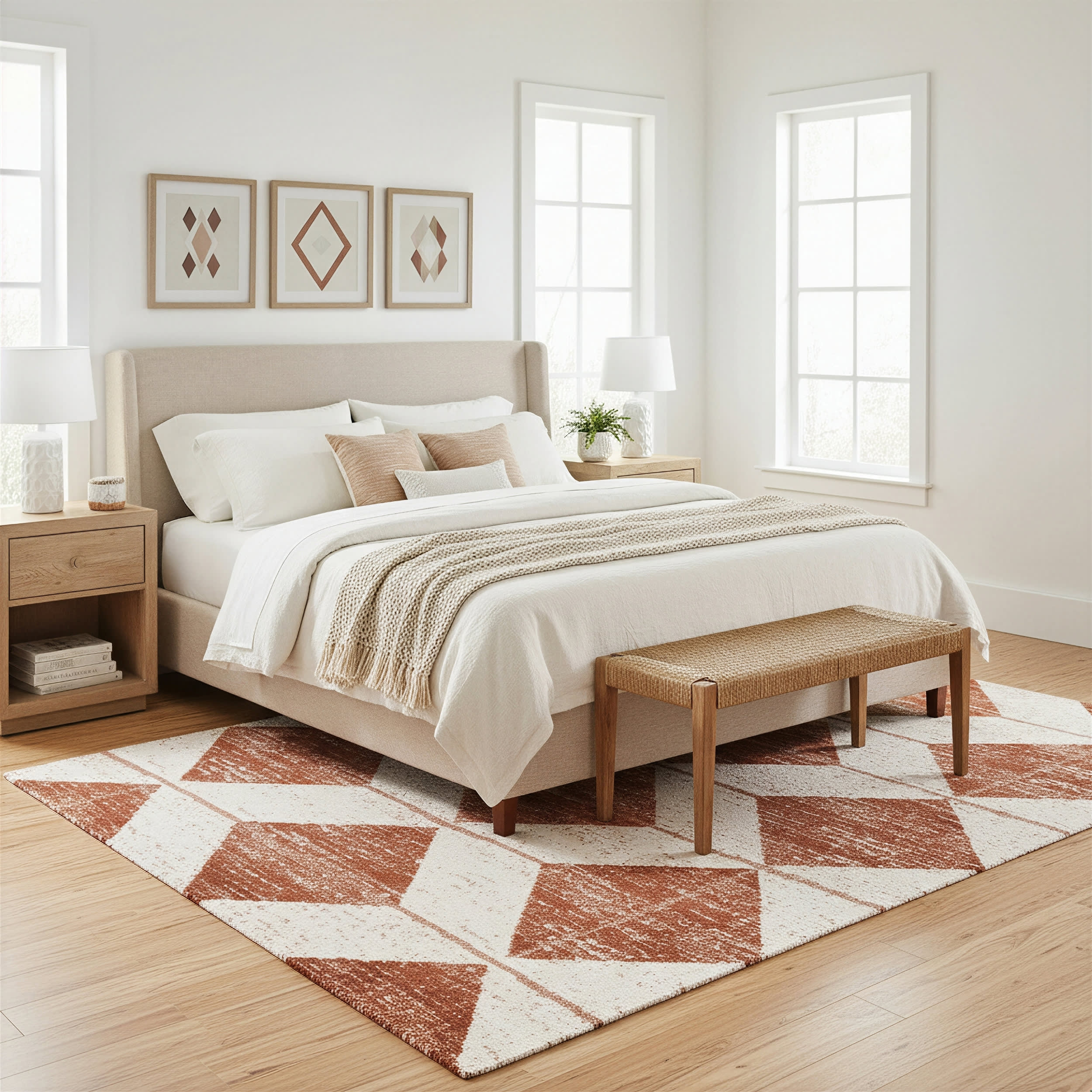 Kaydence Striped Diamonds Rug | Brick - Image 2