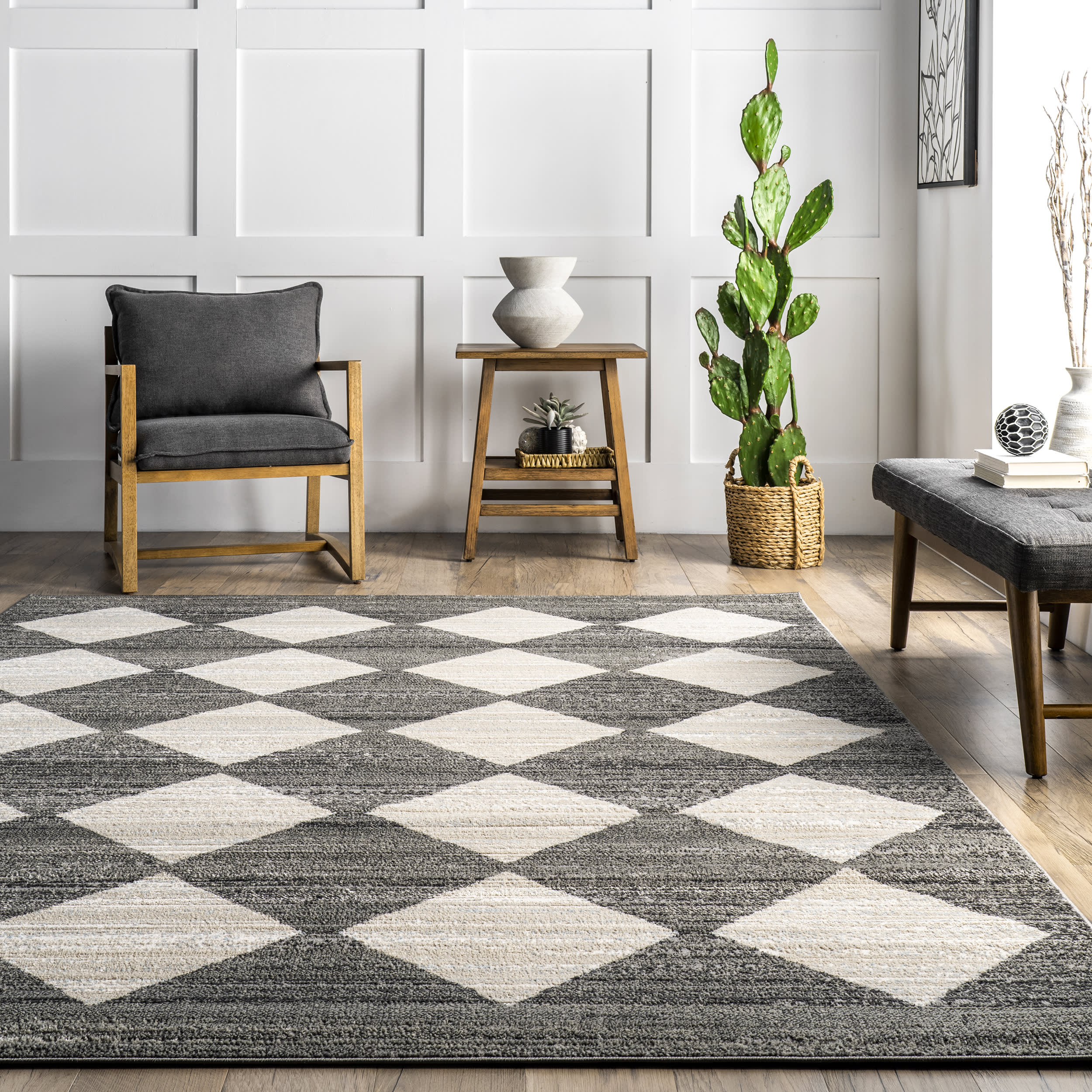 Kayla Checkerboard Tiled Rug | Grey - Image 4