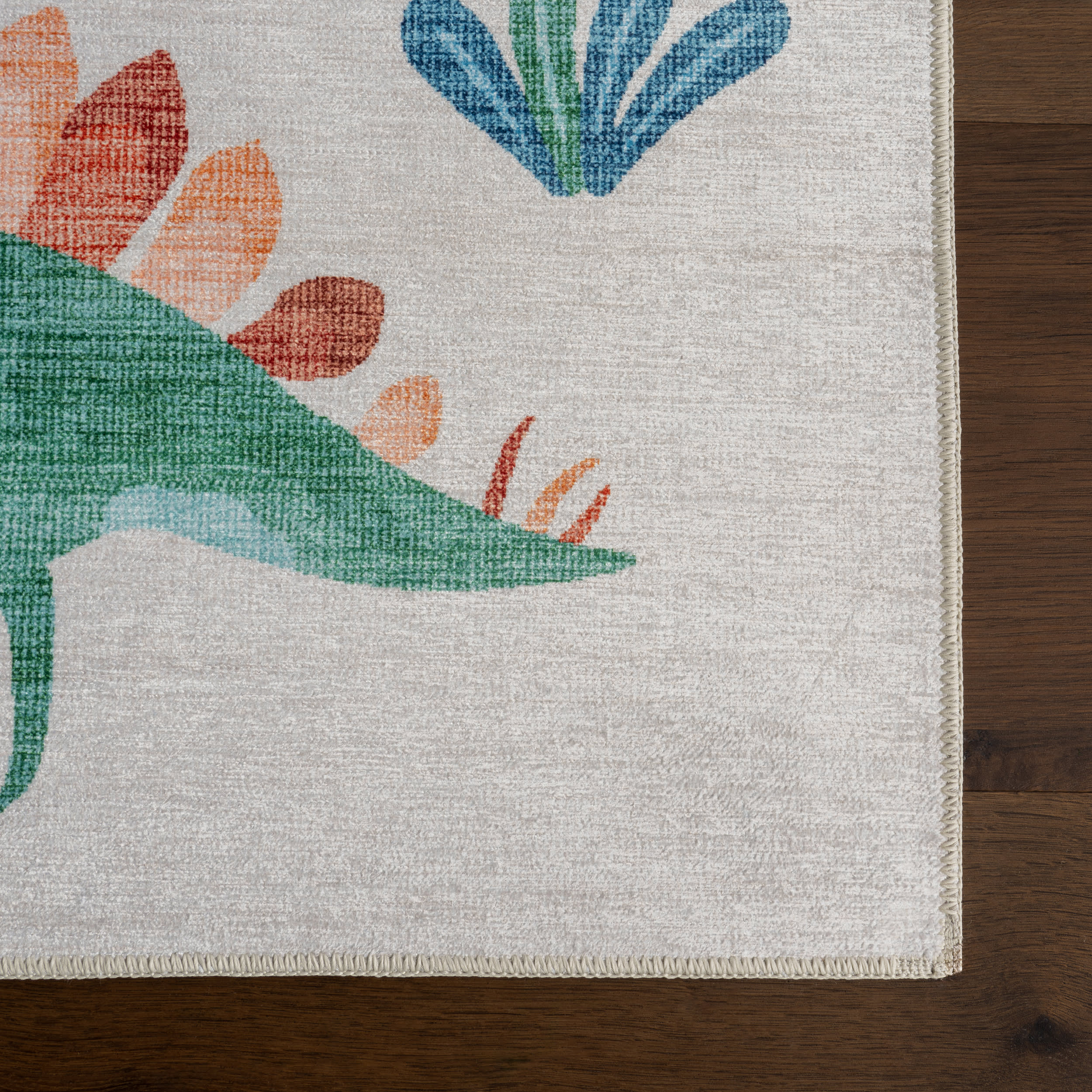 Kayleigh Kids Spill Proof Washable Dinosaur Rug | White Multicolor - Image 4
