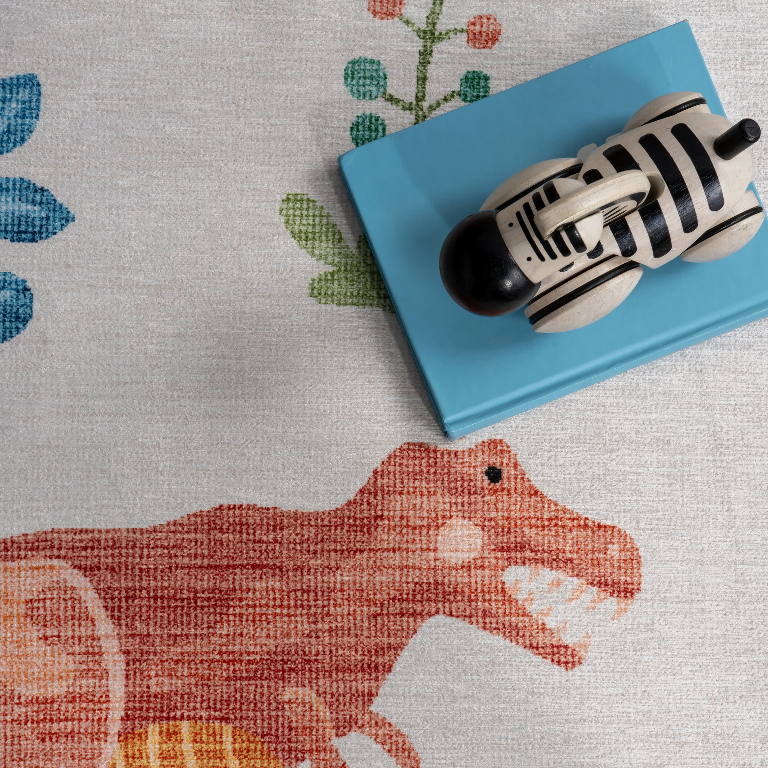 Kayleigh Kids Spill Proof Washable Dinosaur Rug | White Multicolor - Image 8