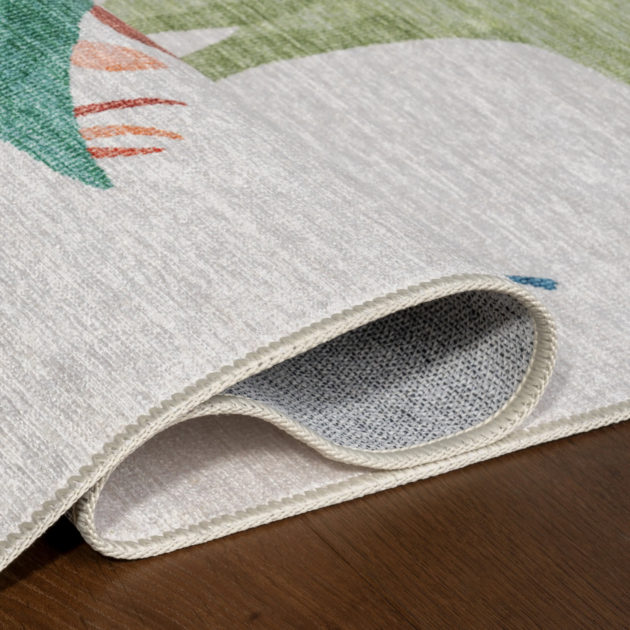 Kayleigh Kids Spill Proof Washable Dinosaur Rug | White Multicolor - Image 9