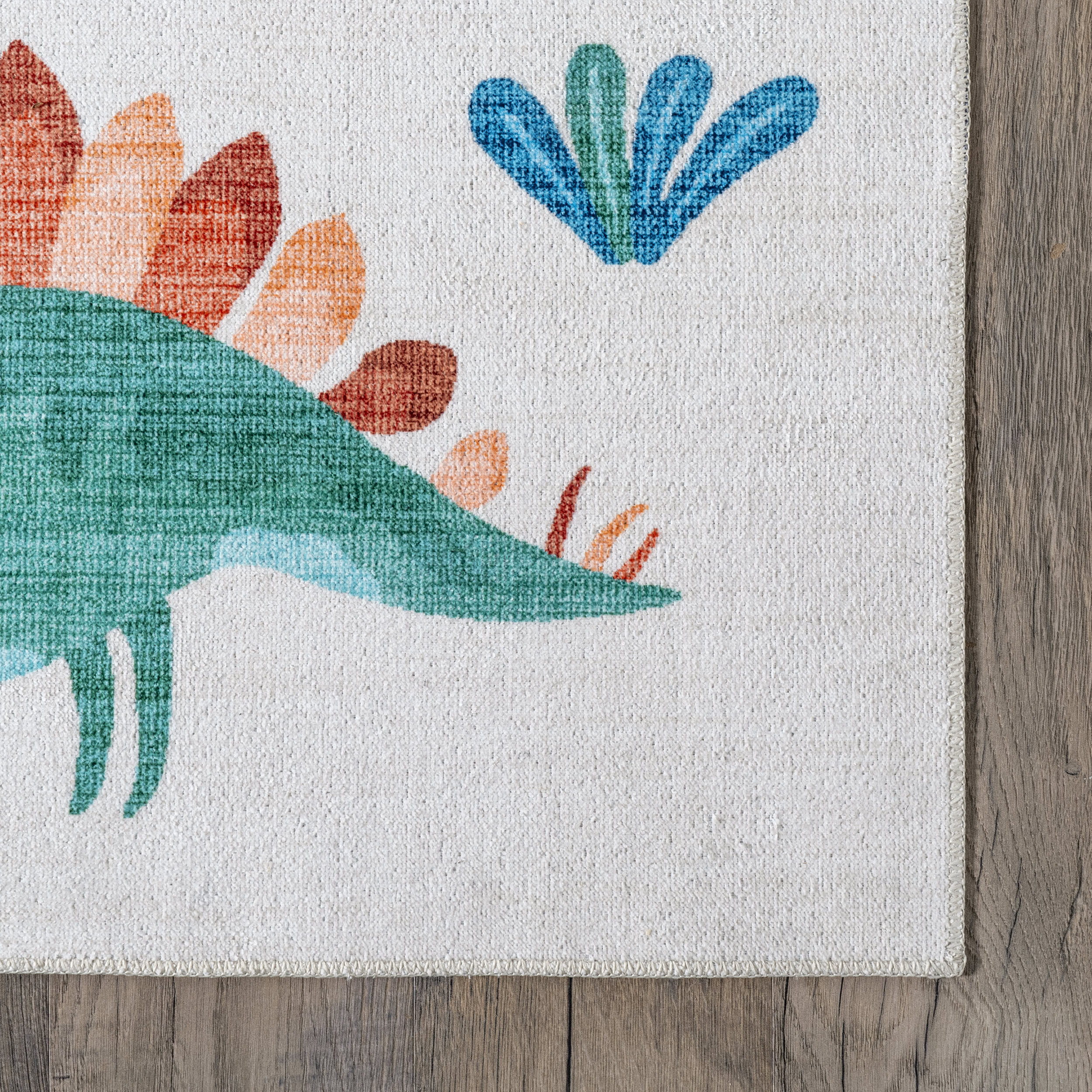 Kayleigh Kids Washable Dinosaur Rug | White Multicolor - Image 3