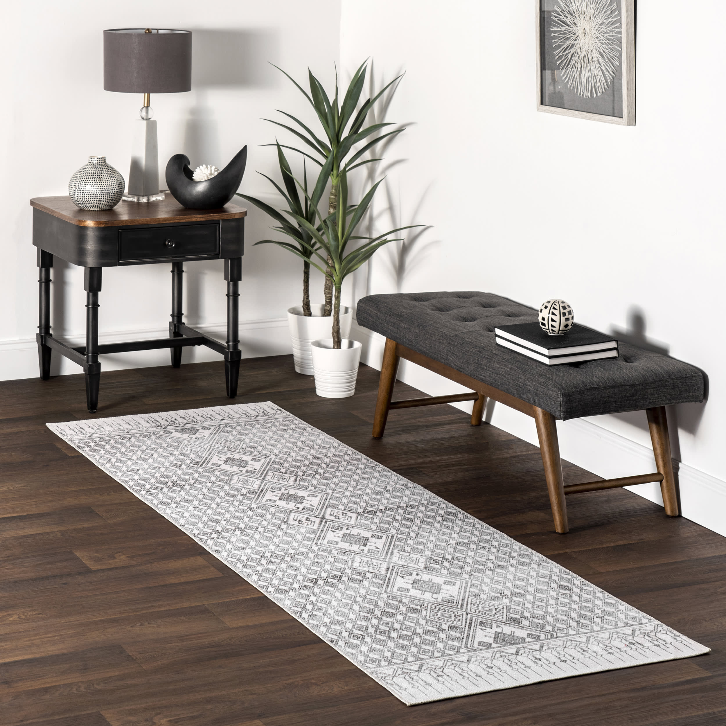 Kehlani Distressed Diamond Washable Rug | Light Grey - Image 2