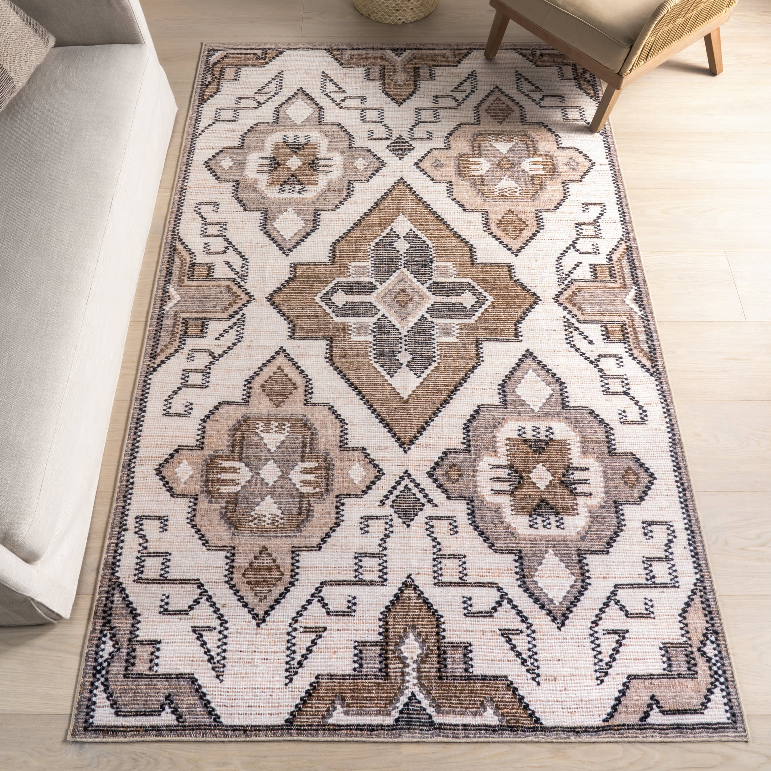 Keily Medallion Spill Proof Washable Rug | Ivory - Image 2