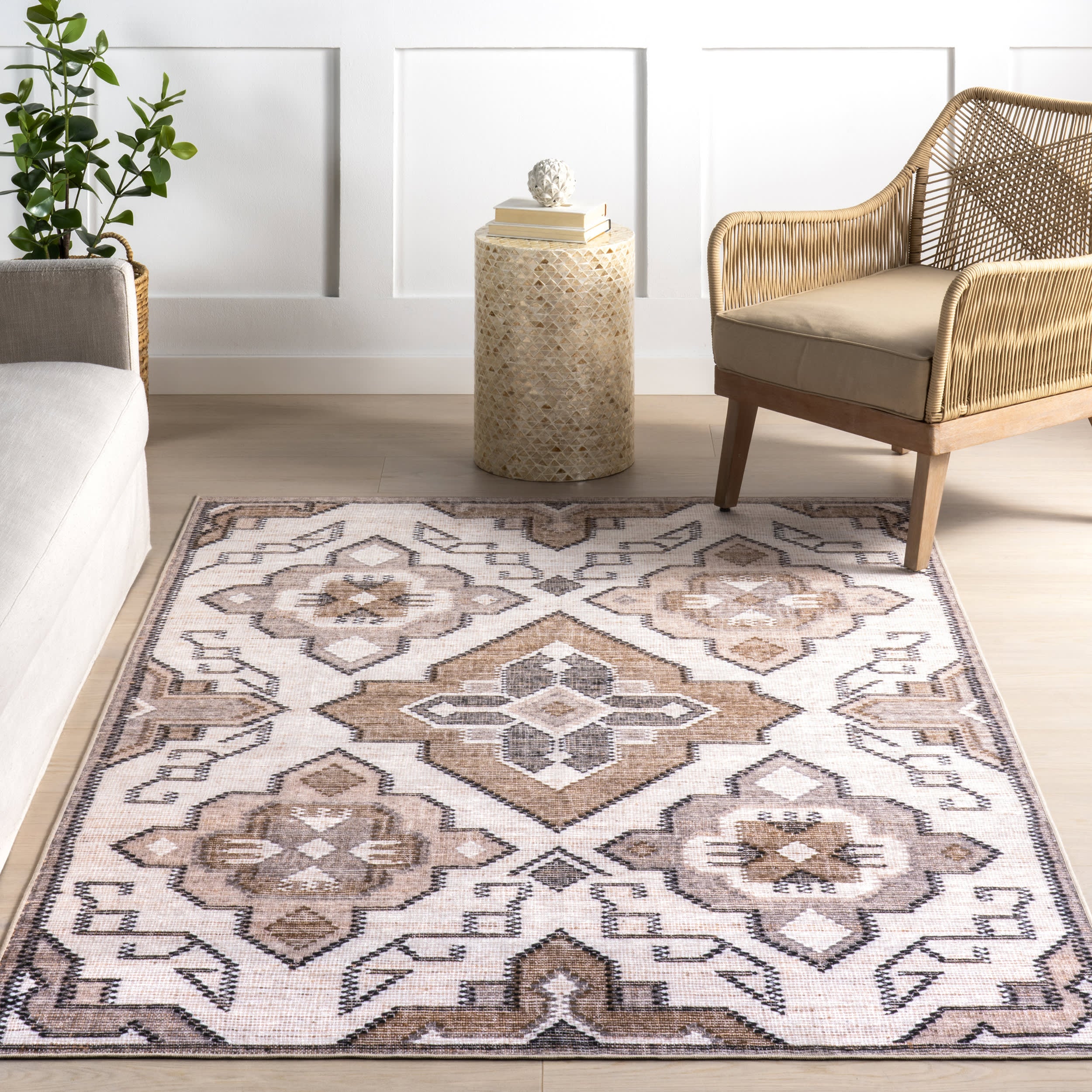 Keily Medallion Spill Proof Washable Rug | Ivory - Image 5