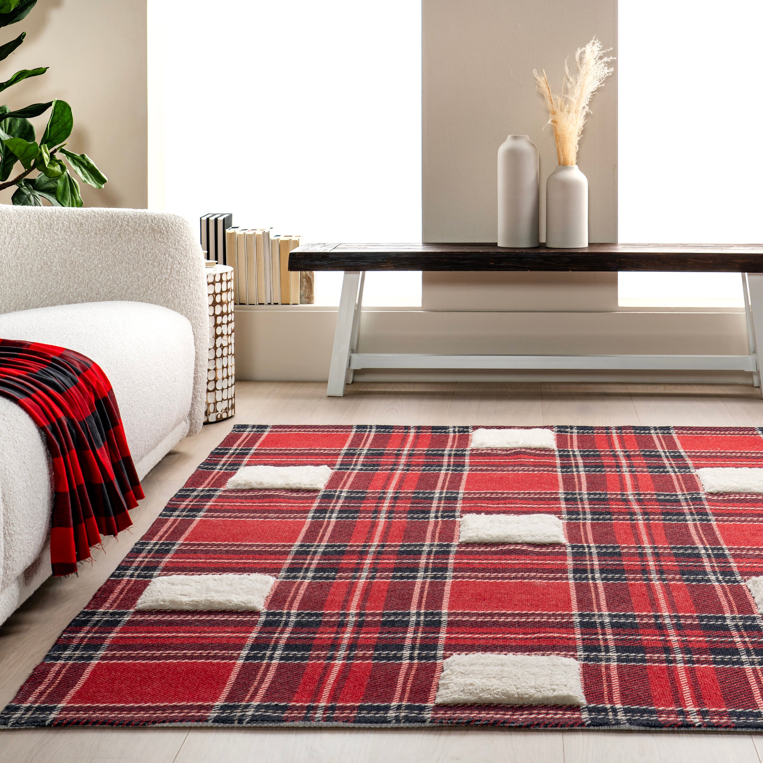 Keira Checkered Plaid Rug | Red - Image 4