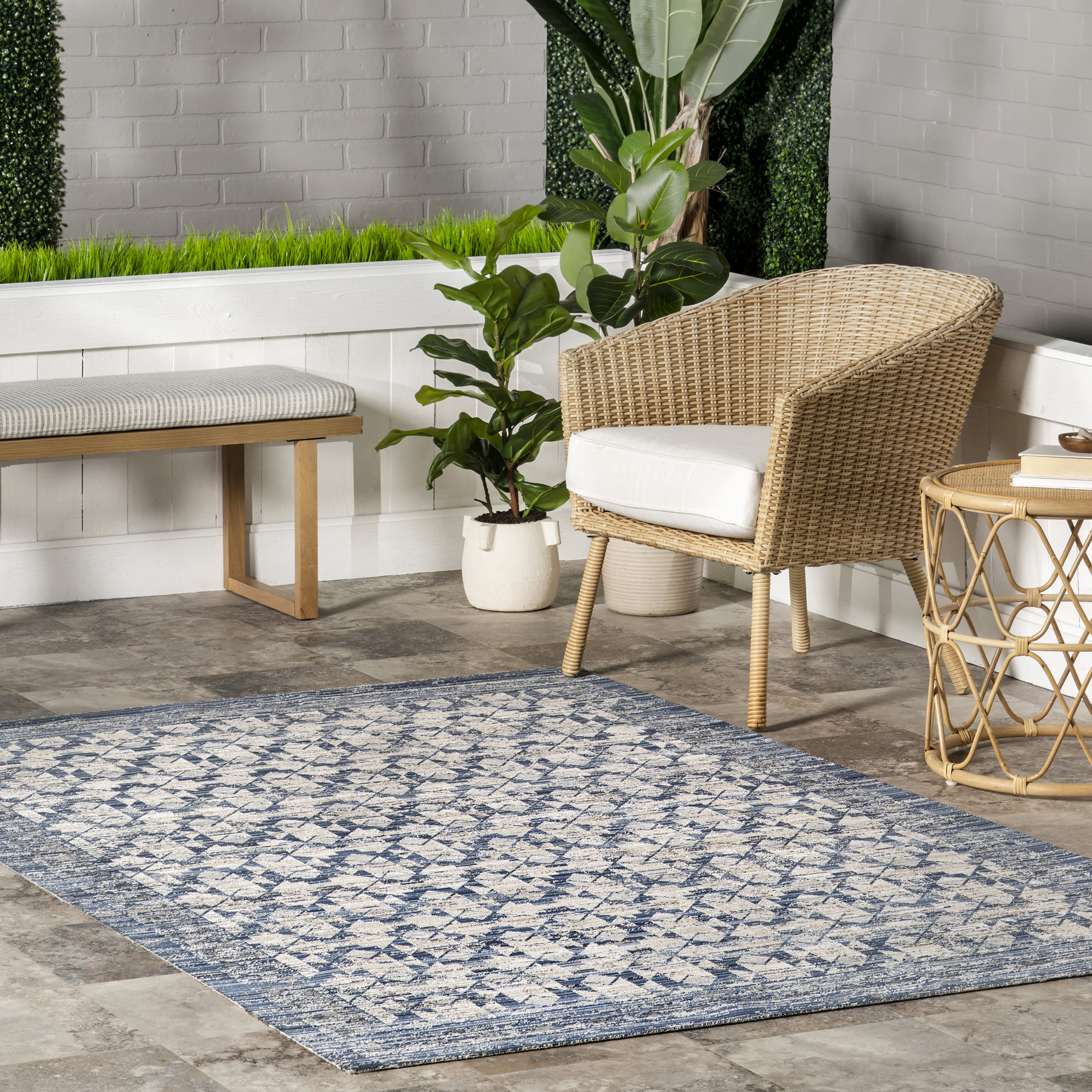 Kelsie Kaleidoscope Washable Indoor/Outdoor Rug | Blue - Image 2