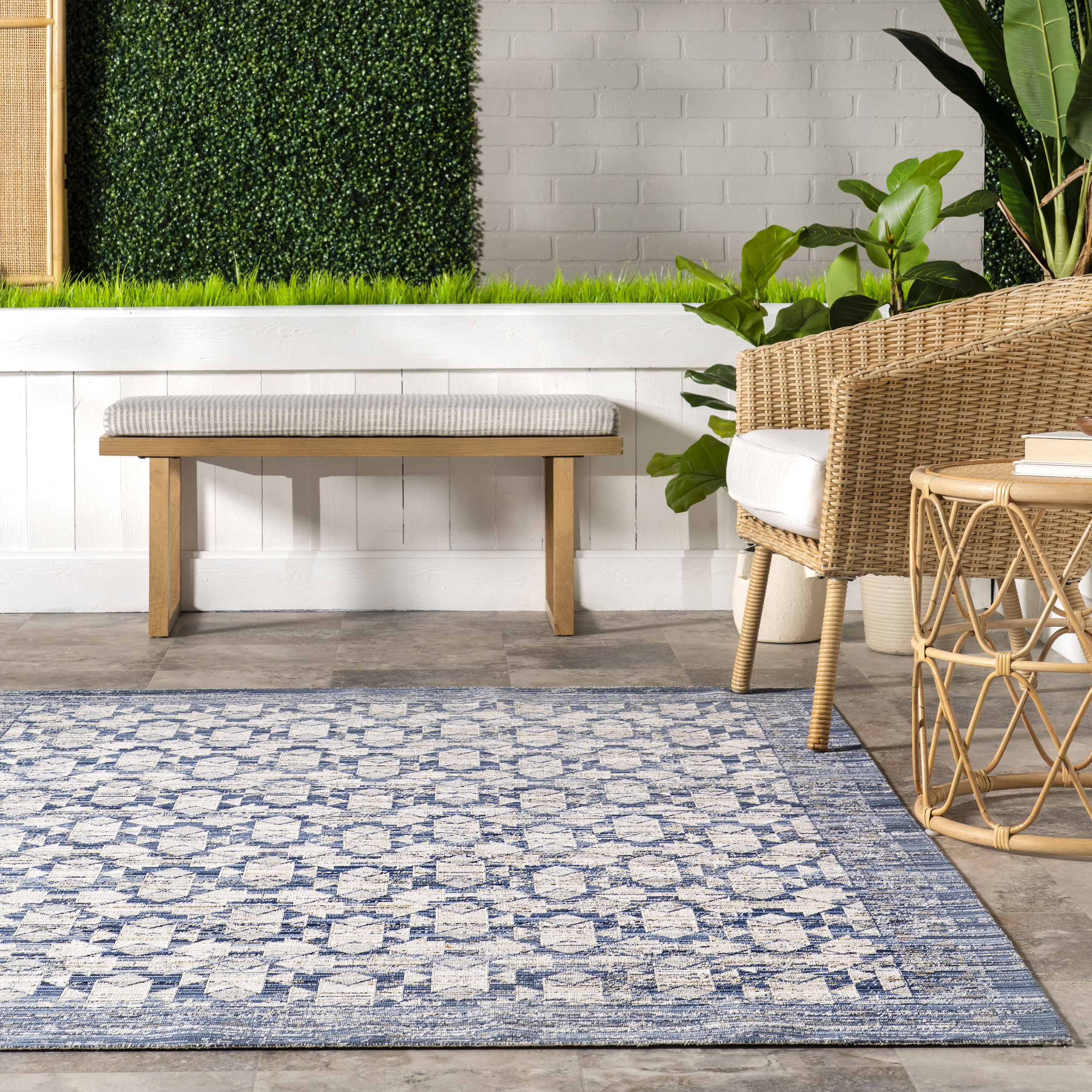 Kelsie Kaleidoscope Washable Indoor/Outdoor Rug | Blue - Image 4