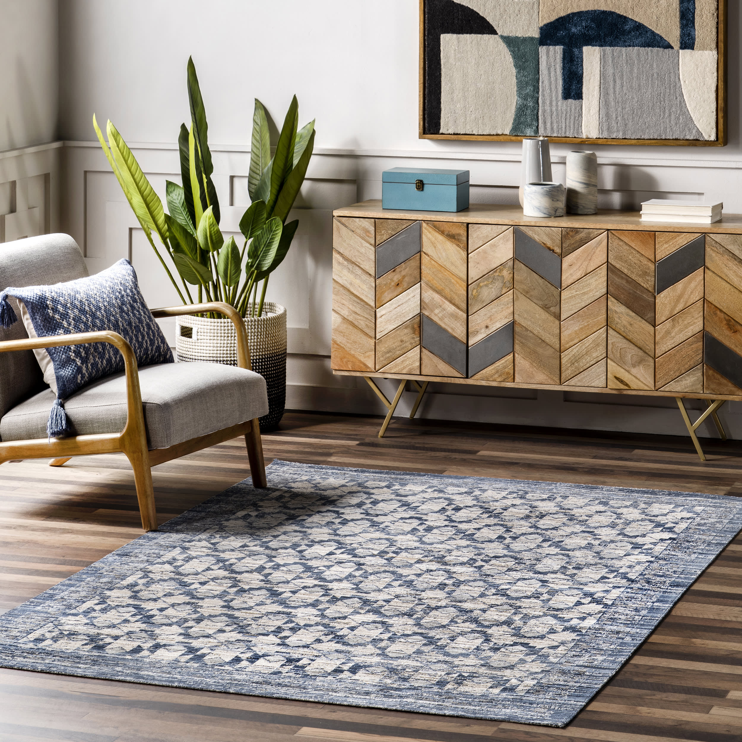 Kelsie Kaleidoscope Washable Indoor/Outdoor Rug | Blue - Image 8
