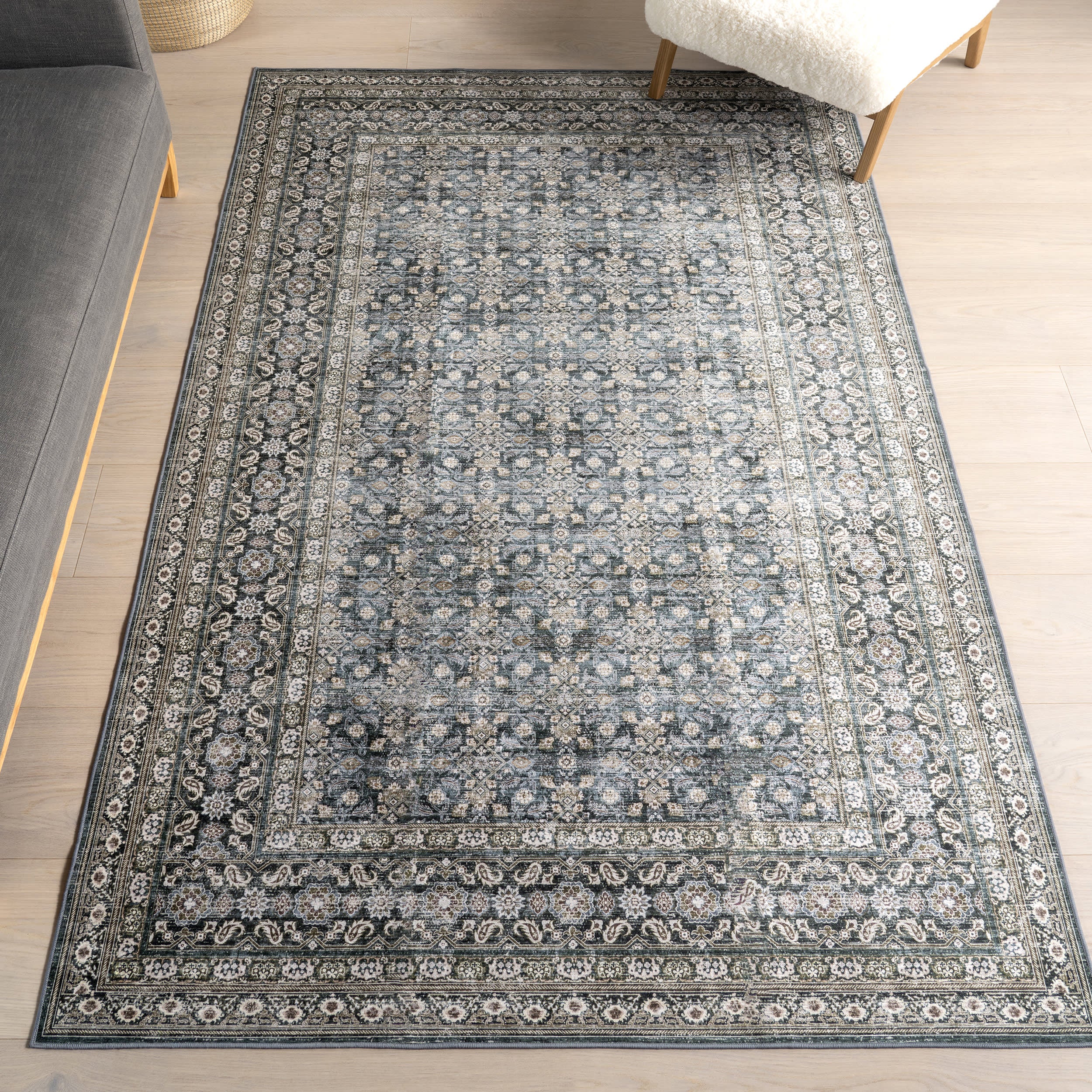 Kenia Medallion Spill Proof Washable Rug | Slate Blue - Image 2