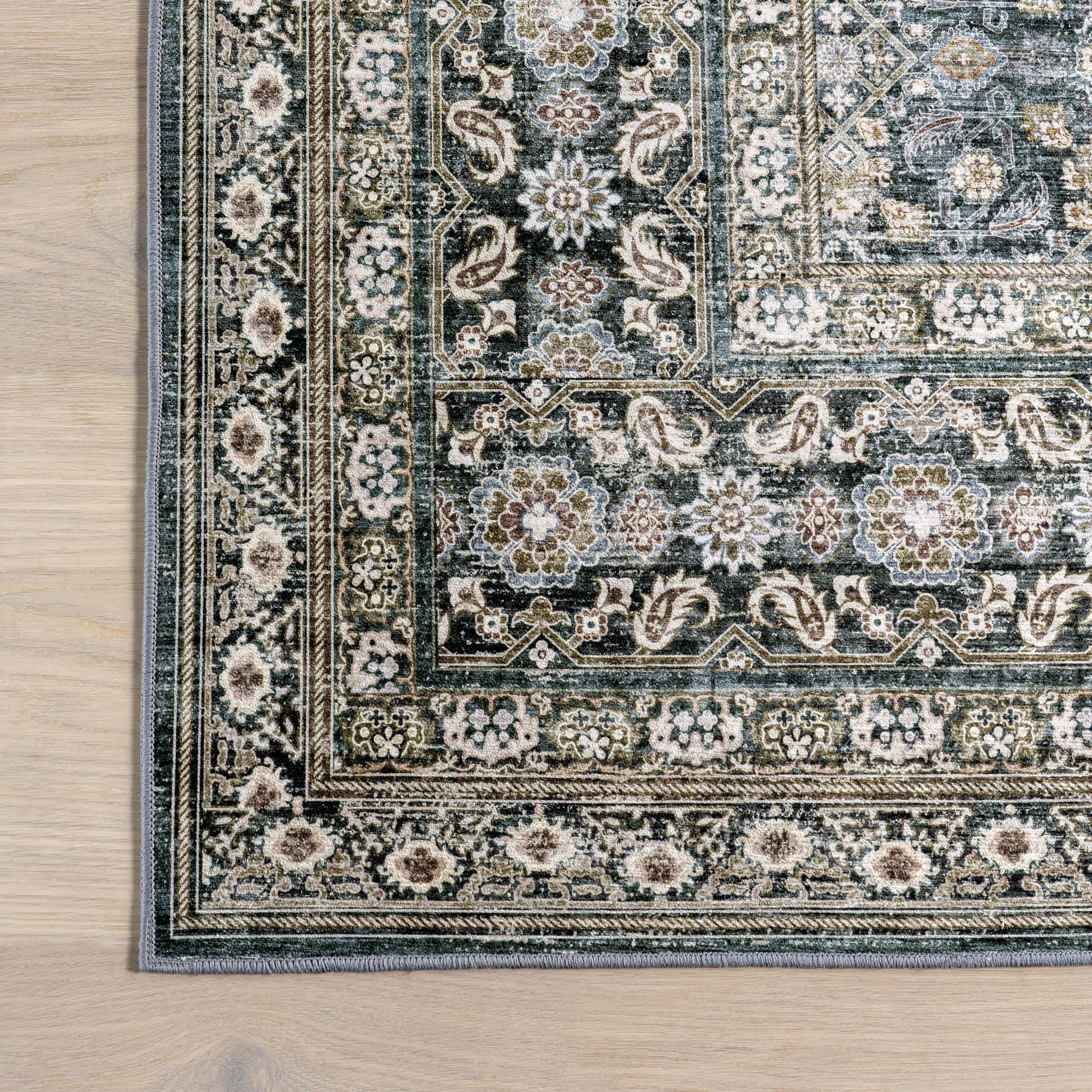 Kenia Medallion Spill Proof Washable Rug | Slate Blue - Image 4