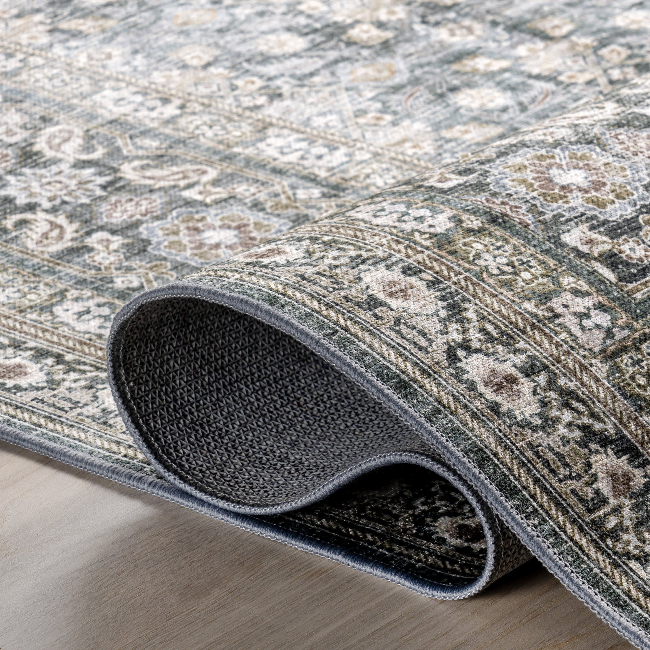 Kenia Medallion Spill Proof Washable Rug | Slate Blue - Image 9