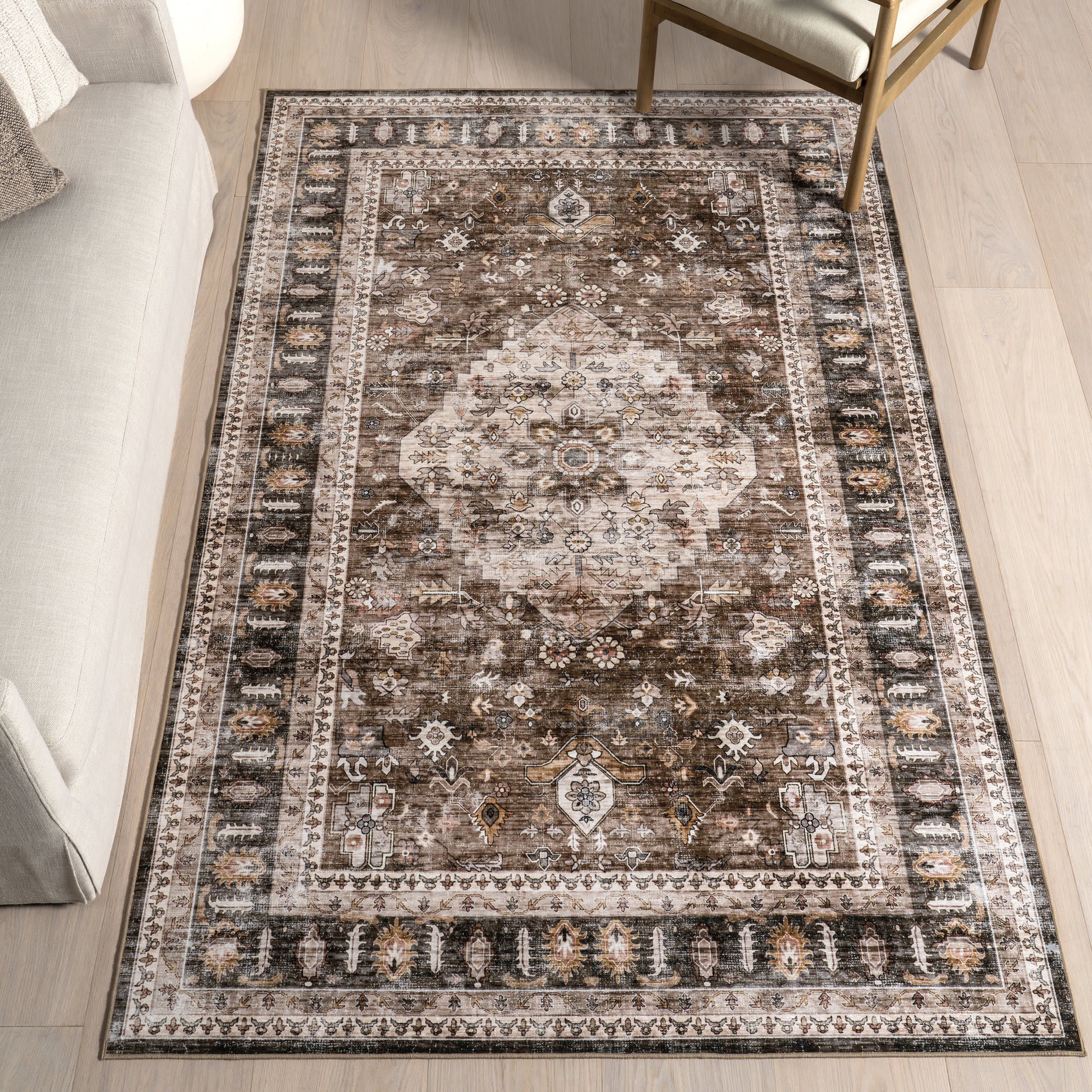 Keyara Spill Proof Washable Rug | Dark Brown - Image 2