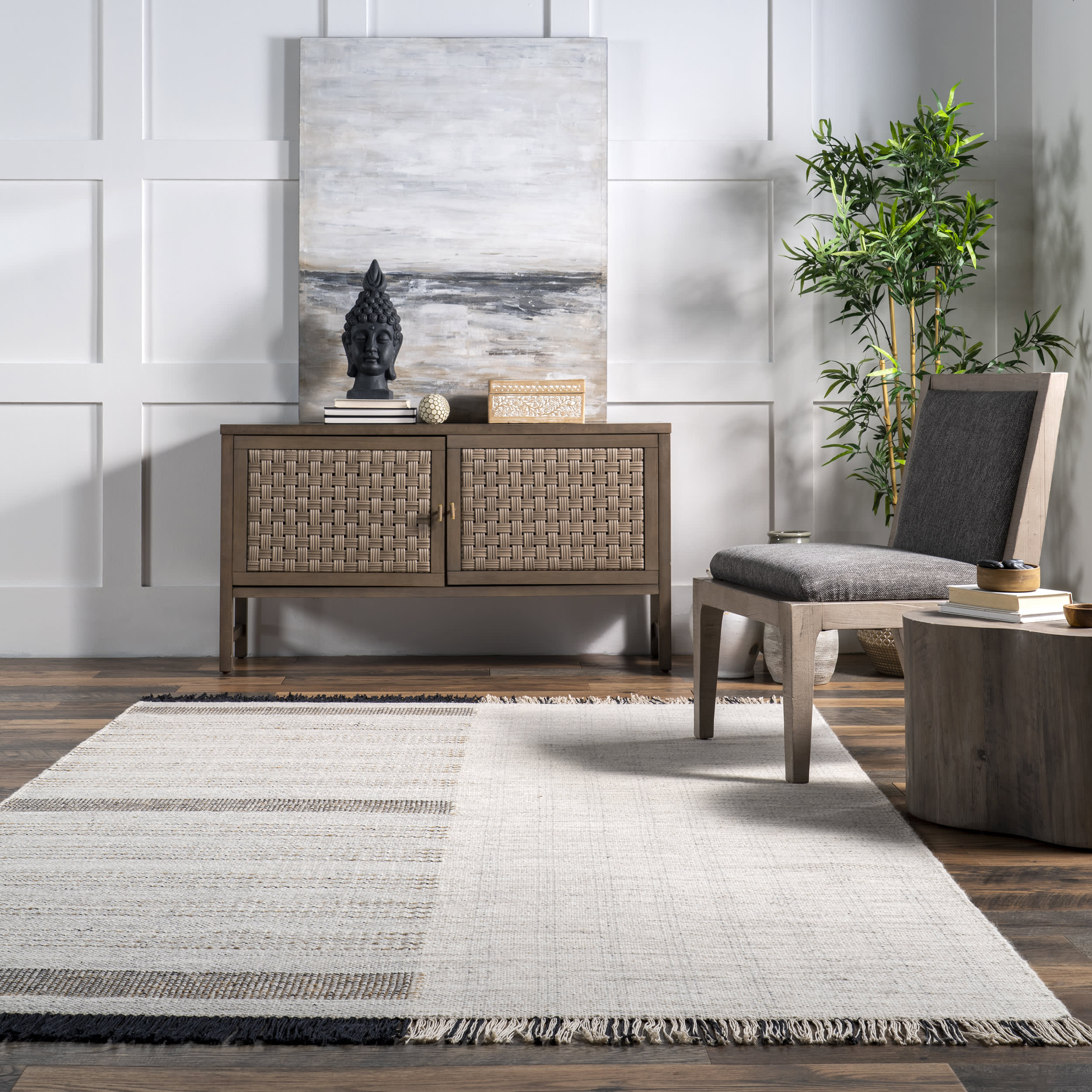 Kianna Wool Striped Rug | Beige - Image 4