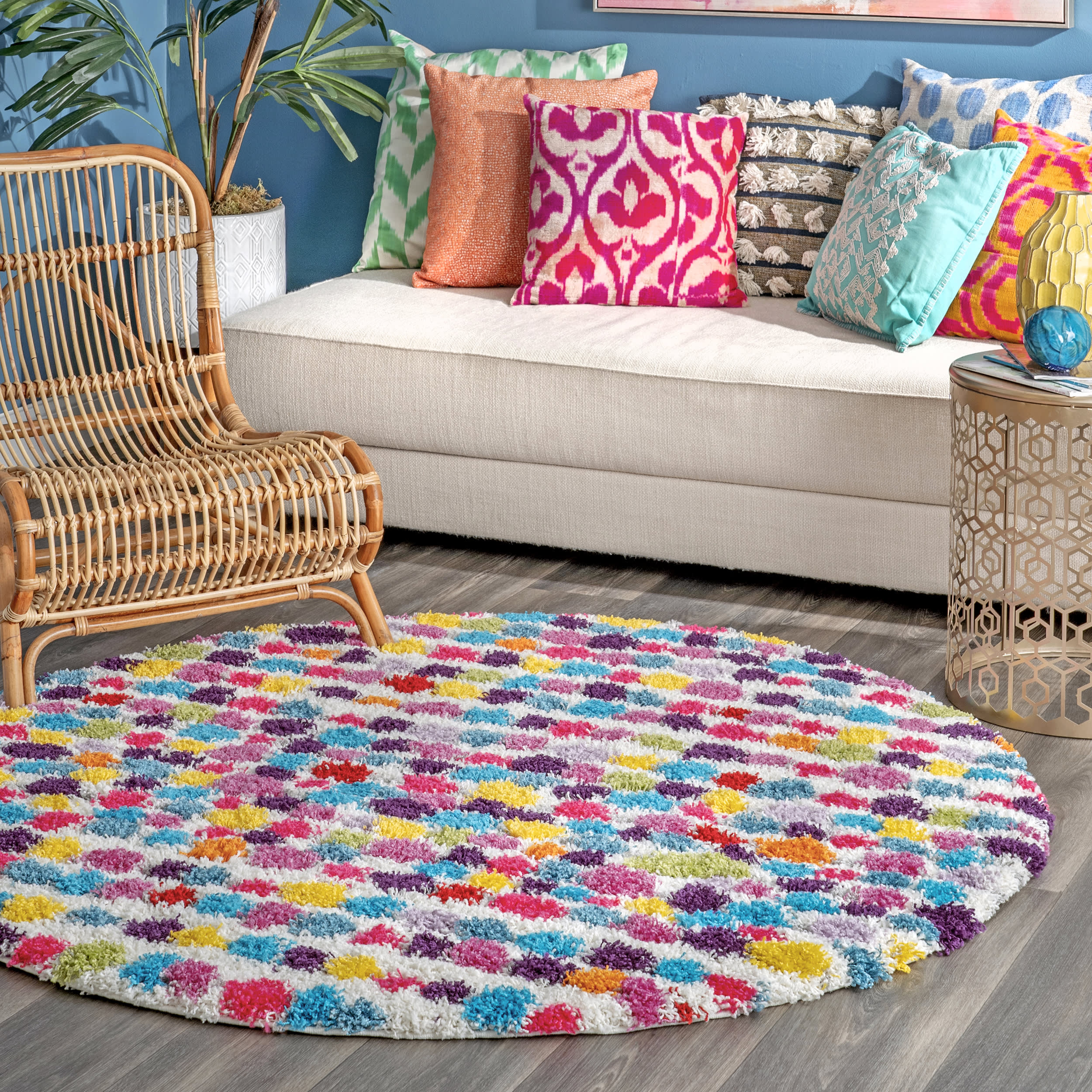 Kids Dotted Striped Shag Rug | Multicolor - Image 2