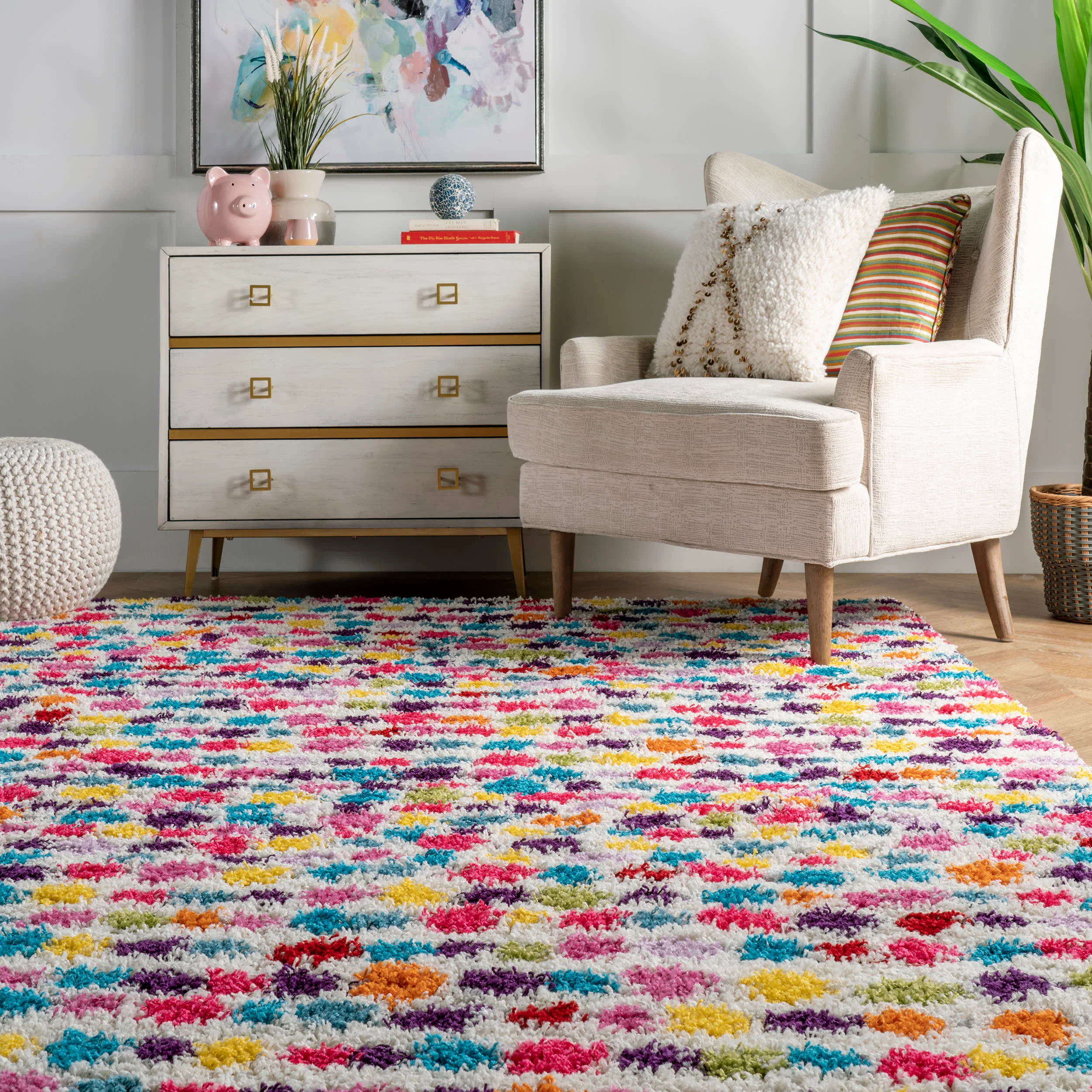 Kids Dotted Striped Shag Rug | Multicolor - Image 4