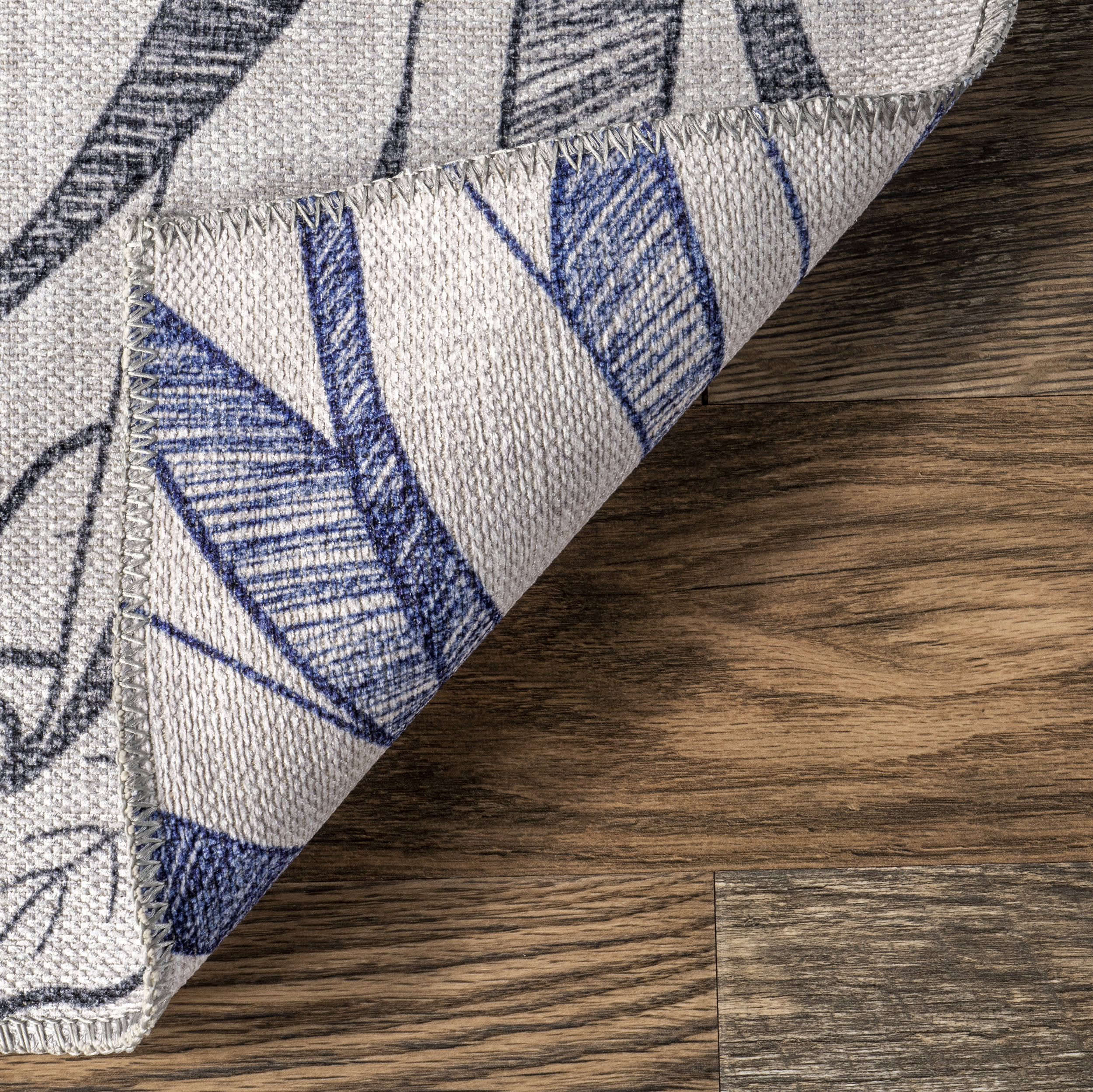 Kienna Reversible Tropical Washable Rug | Navy and Grey - Image 6