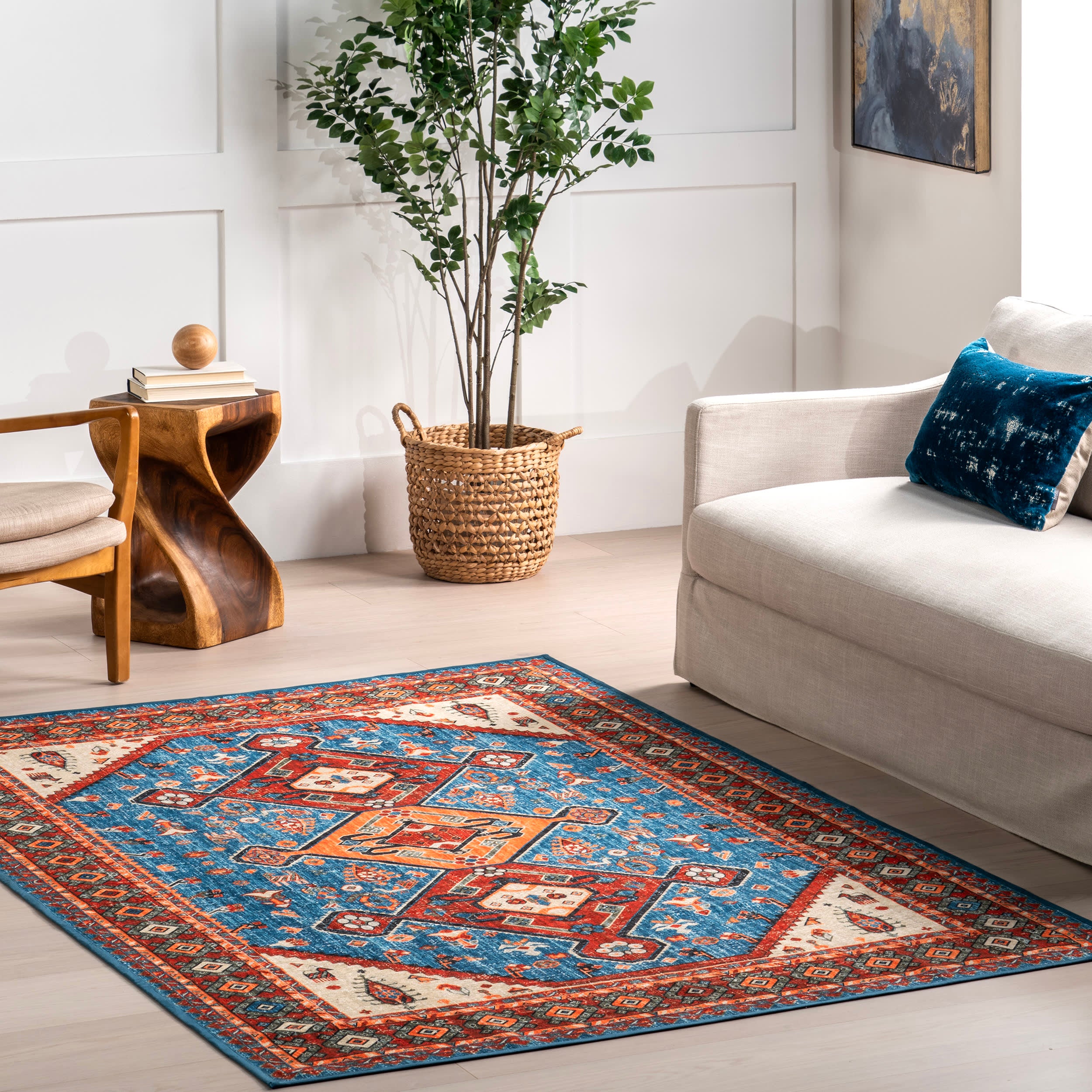 Kindra Bold Medallion Washable Rug | Blue - Image 2