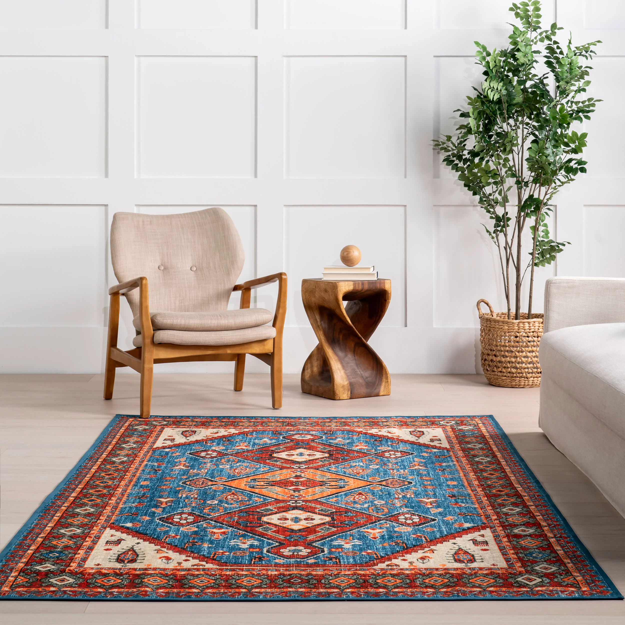 Kindra Bold Medallion Washable Rug | Blue - Image 4