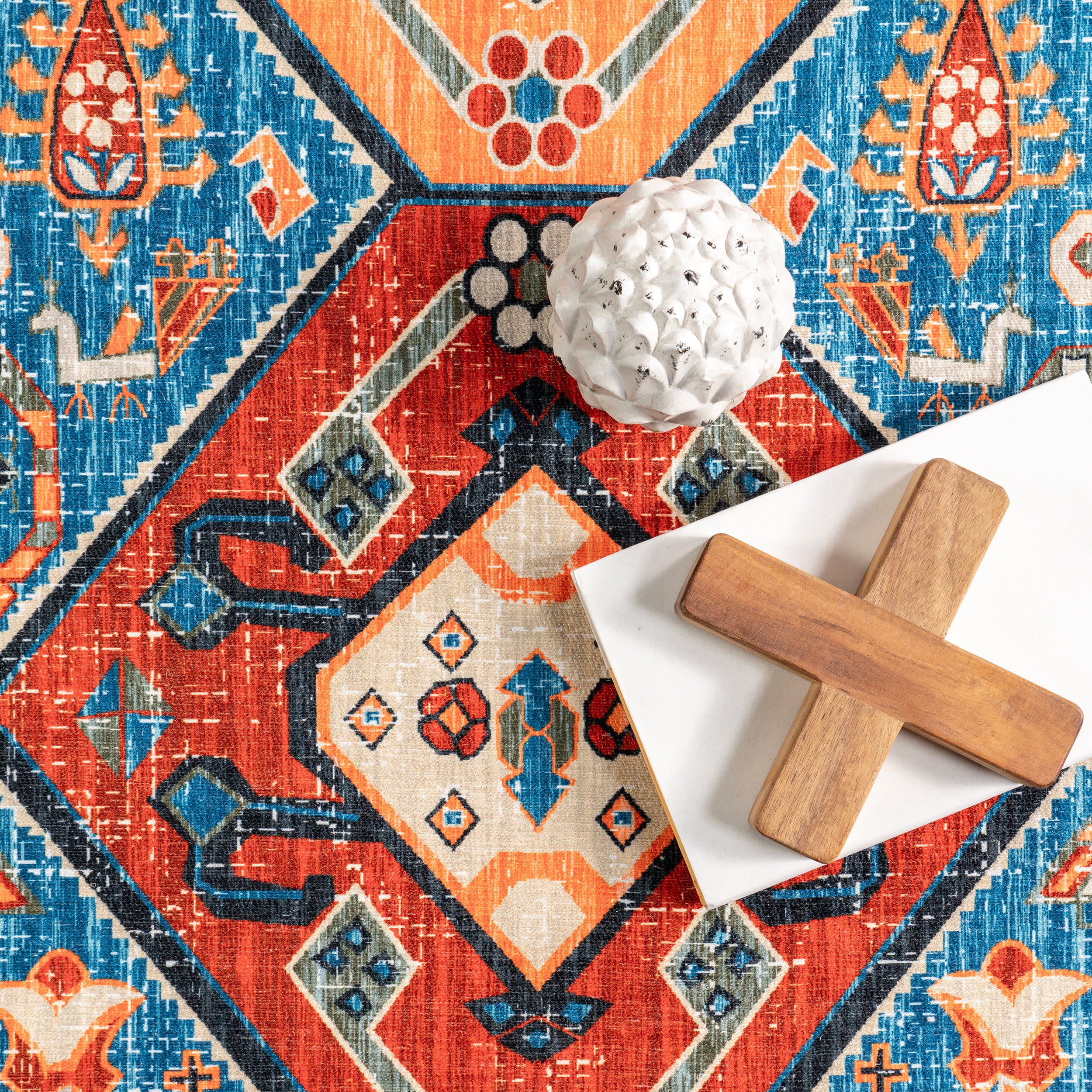 Kindra Bold Medallion Washable Rug | Blue - Image 7