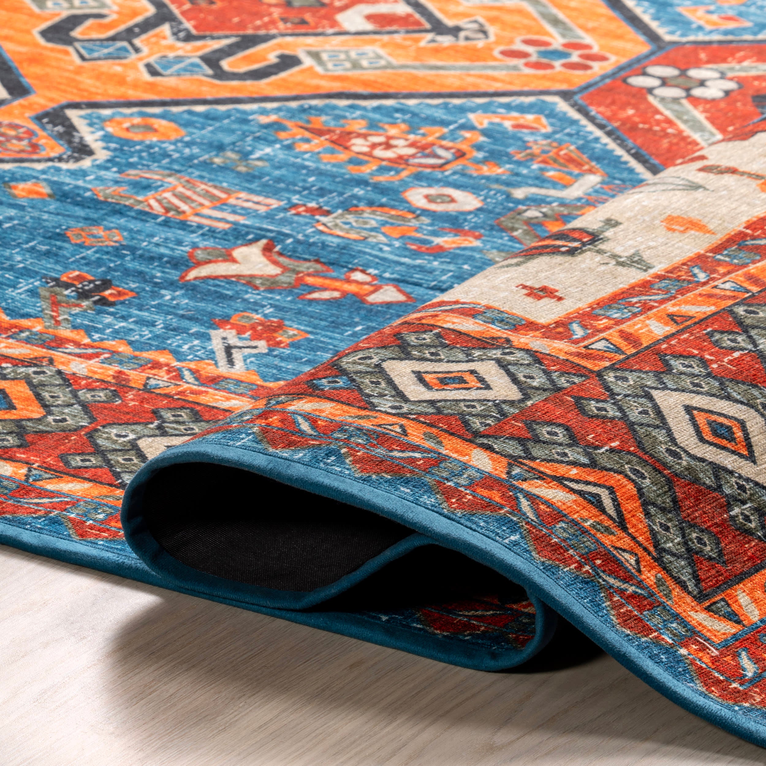 Kindra Bold Medallion Washable Rug | Blue - Image 8