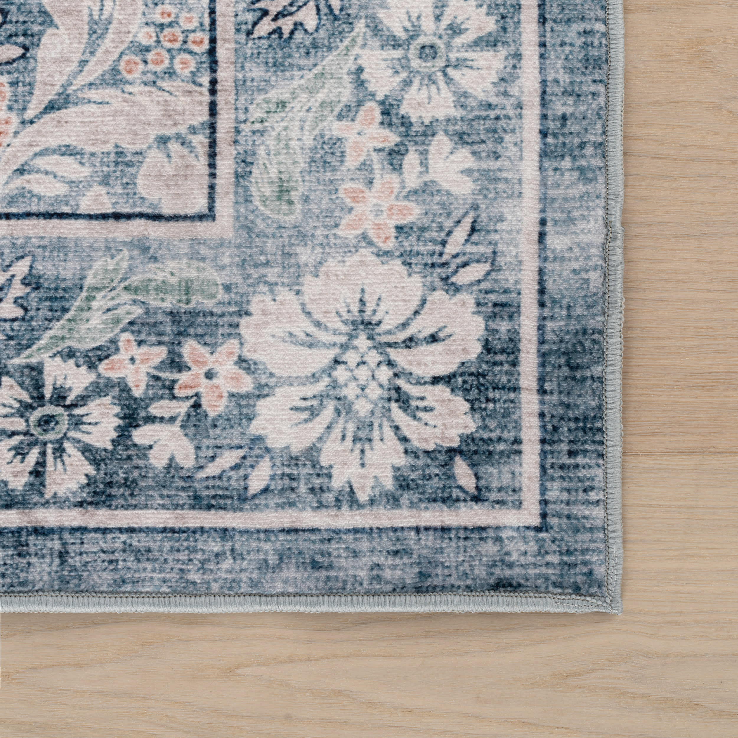 Kinice Traditional Floral Washable Rug | Dark Blue - Image 4