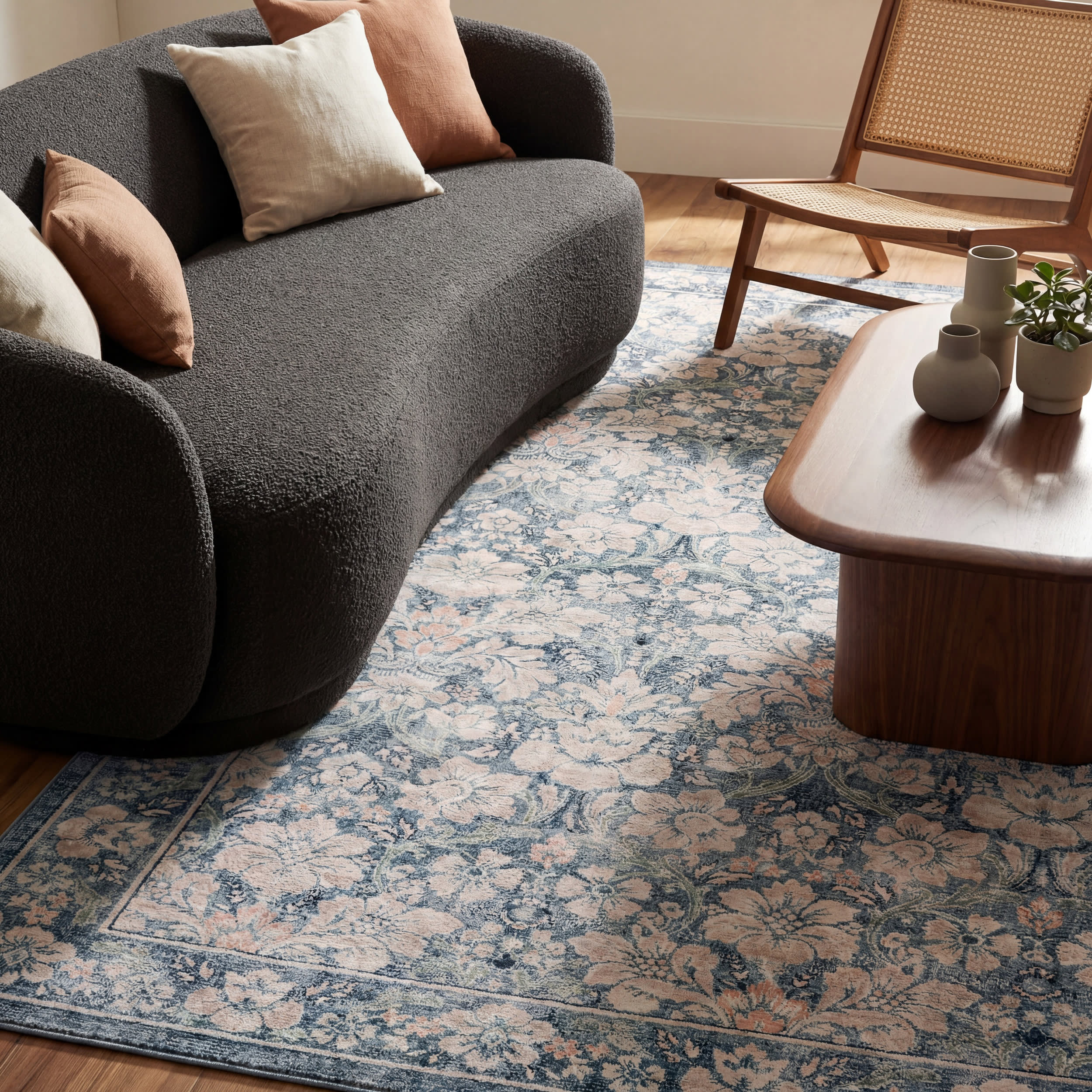 Kinice Traditional Floral Washable Rug | Dark Blue - Image 5
