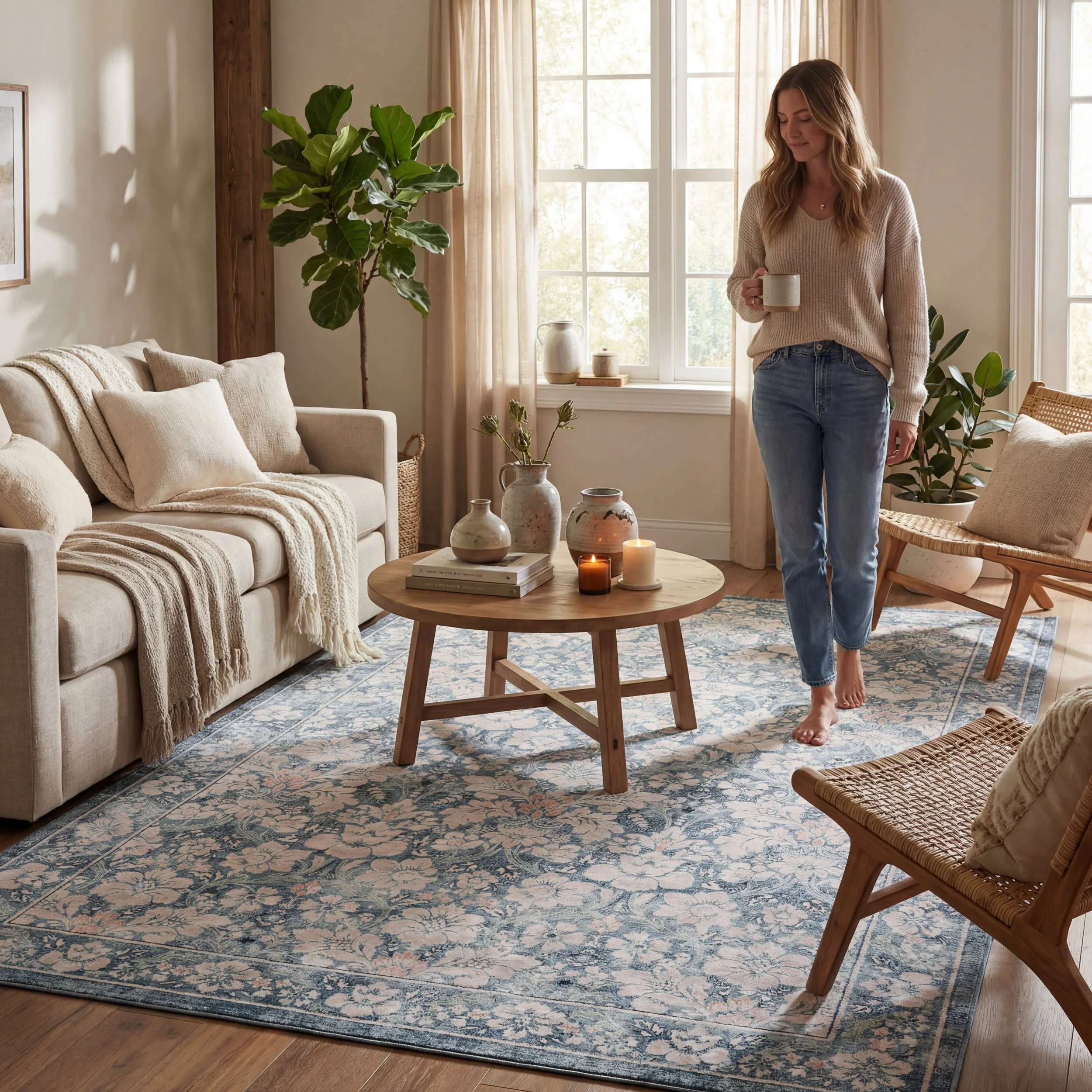 Kinice Traditional Floral Washable Rug | Dark Blue - Image 9