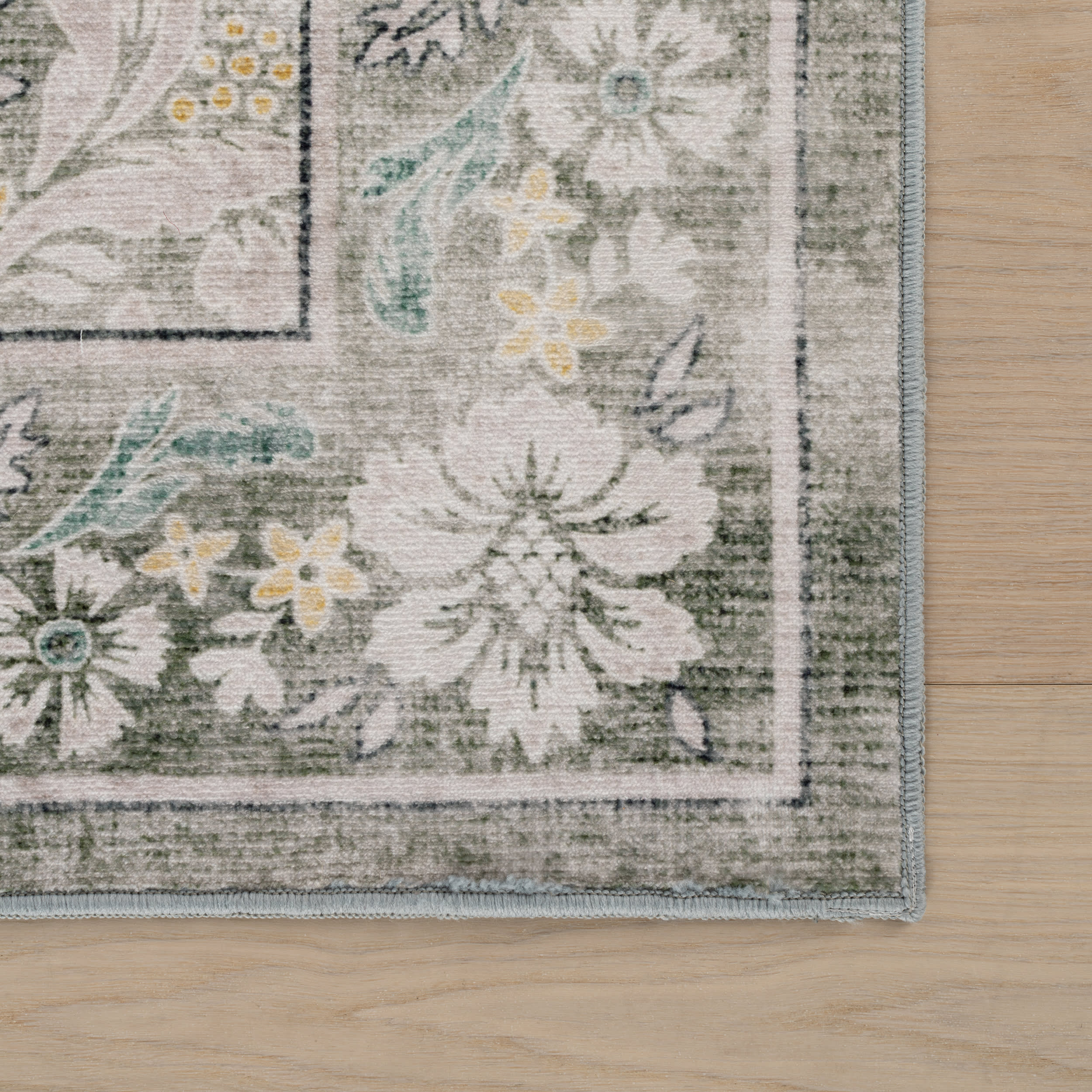 Kinice Traditional Floral Washable Rug | Grey - Image 4