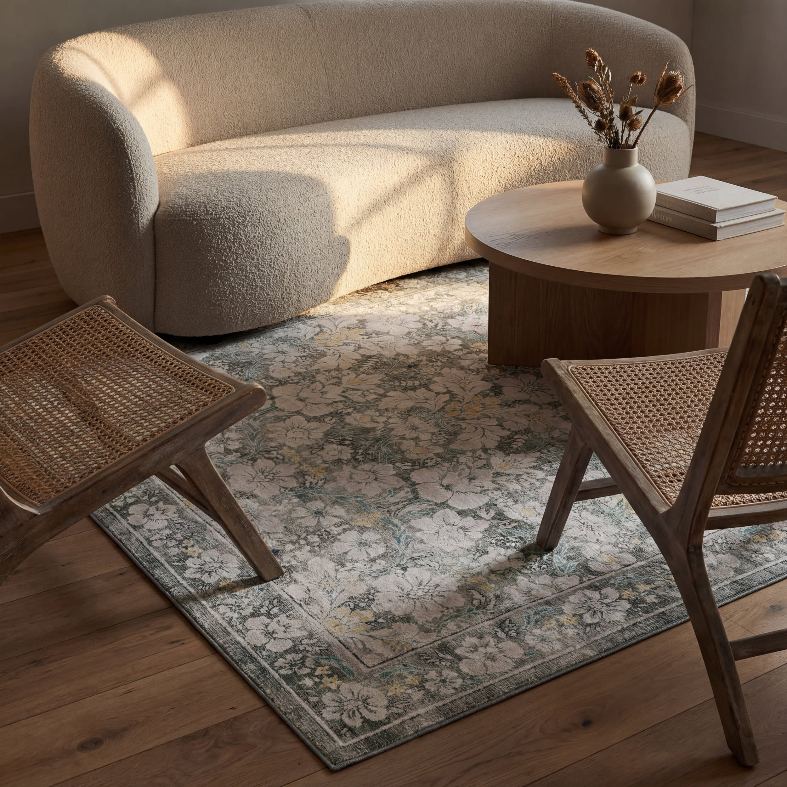 Kinice Traditional Floral Washable Rug | Grey - Image 5